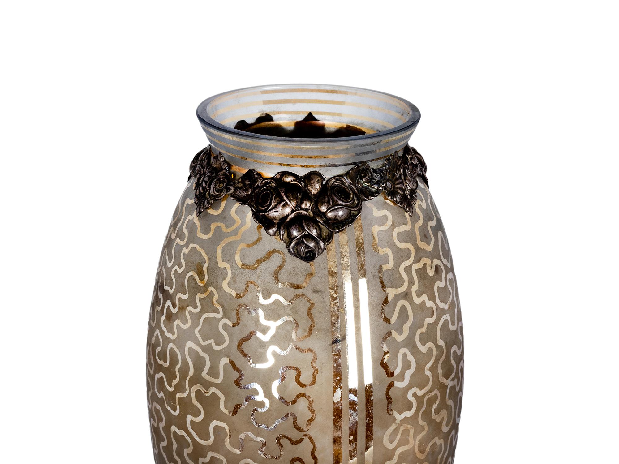 20. Jahrhundert Glas & Silber Vase Art Deco (Französisch) im Angebot