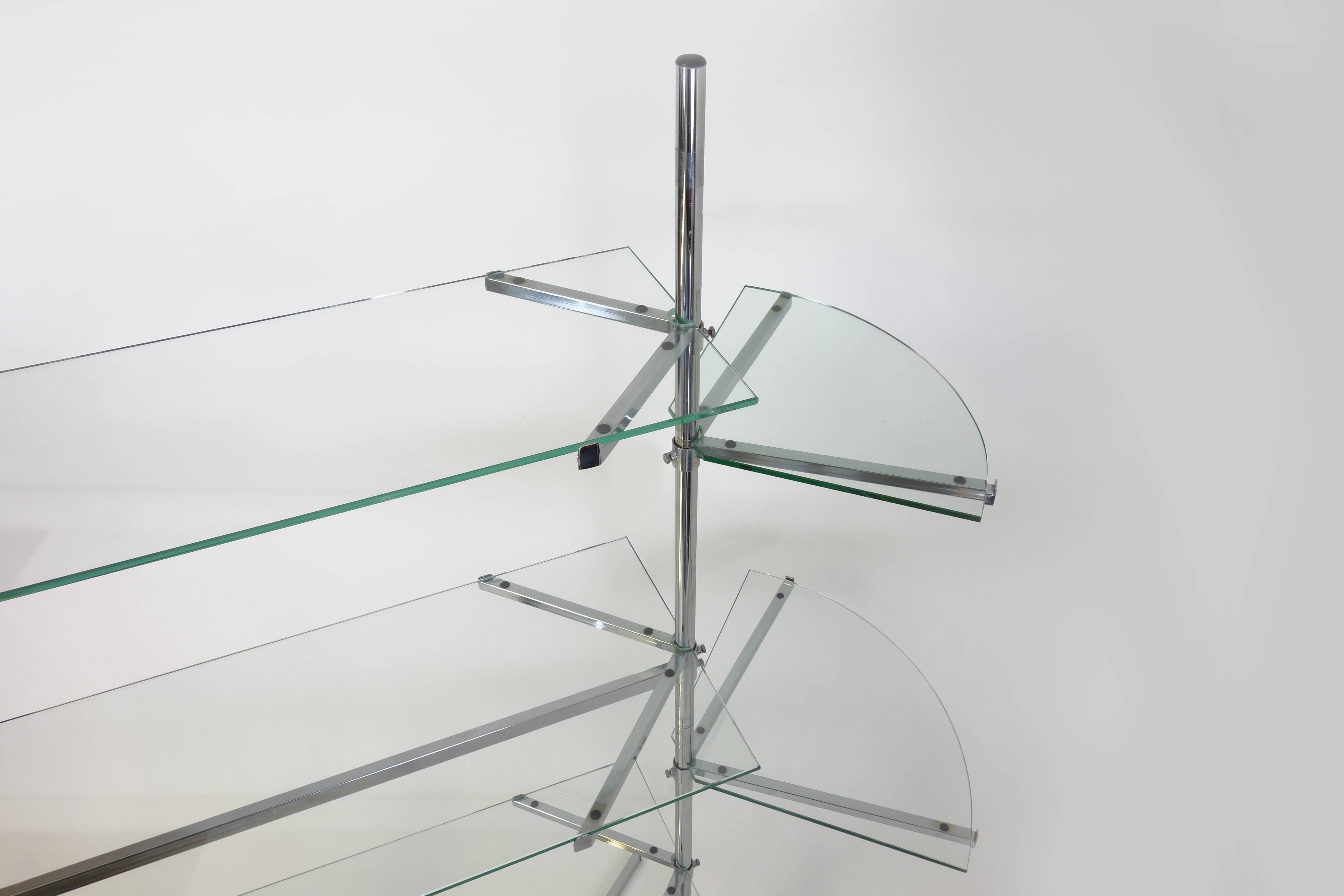 French 20th Century Art Deco Glass Storage Chromium Rack in the style of Jacques Adnet For Sale
