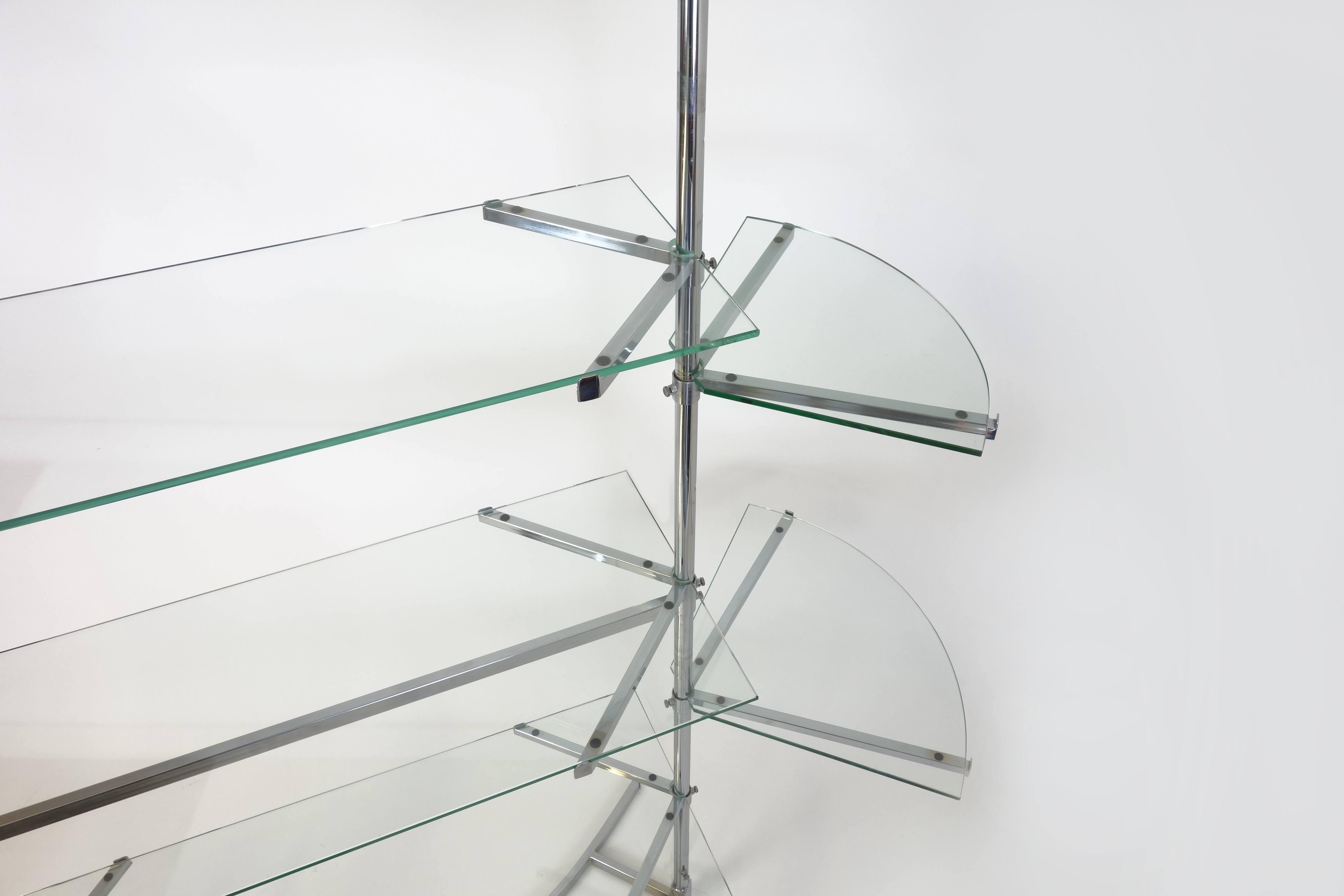 20th Century Art Deco Glass Storage Chromium Rack in the style of Jacques Adnet For Sale 1