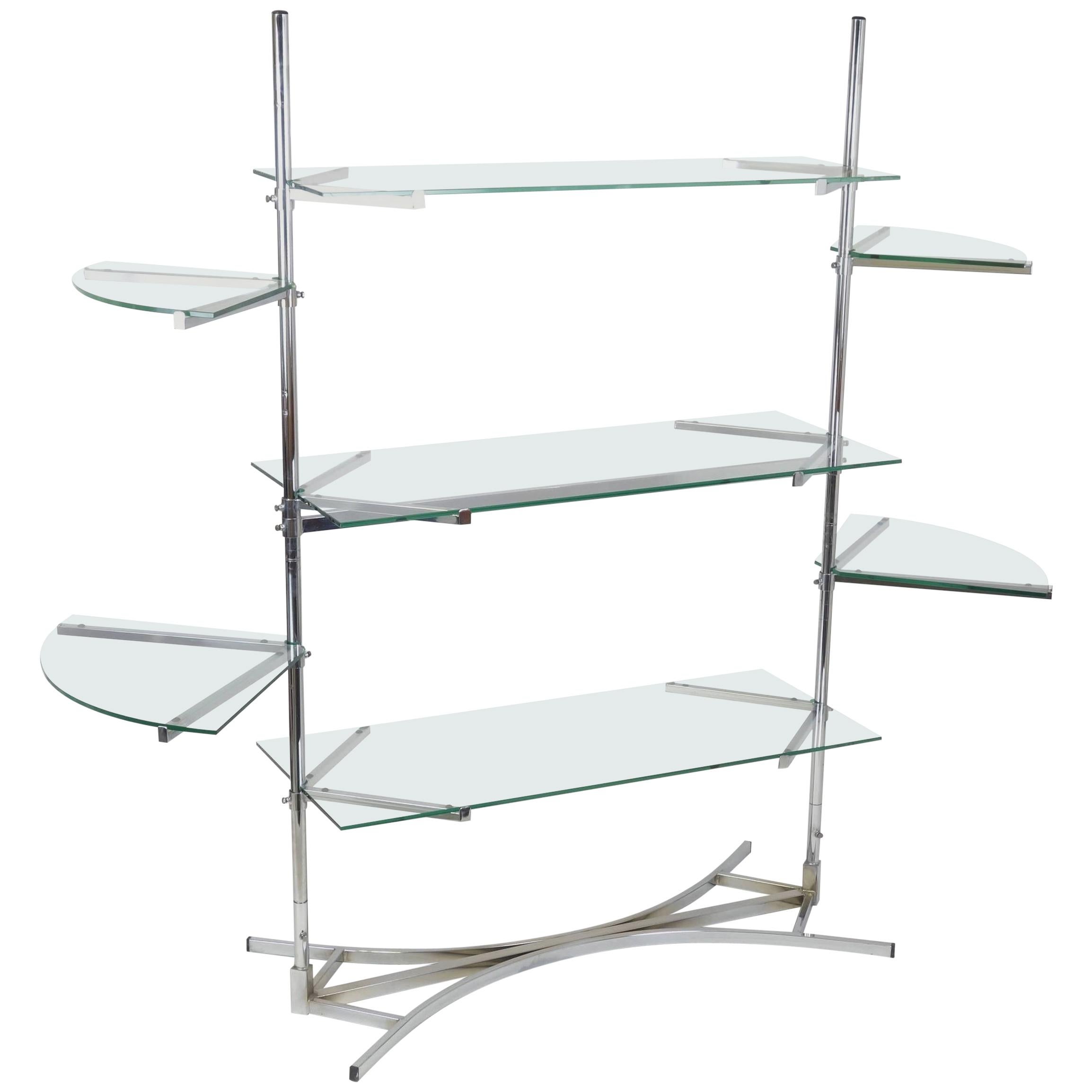 20th Century Art Deco Glass Storage Chromium Rack in the style of Jacques Adnet