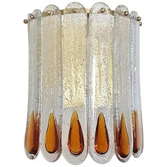 20th Century Glass Wall Sconces with Rough Decoration and Amber Drops