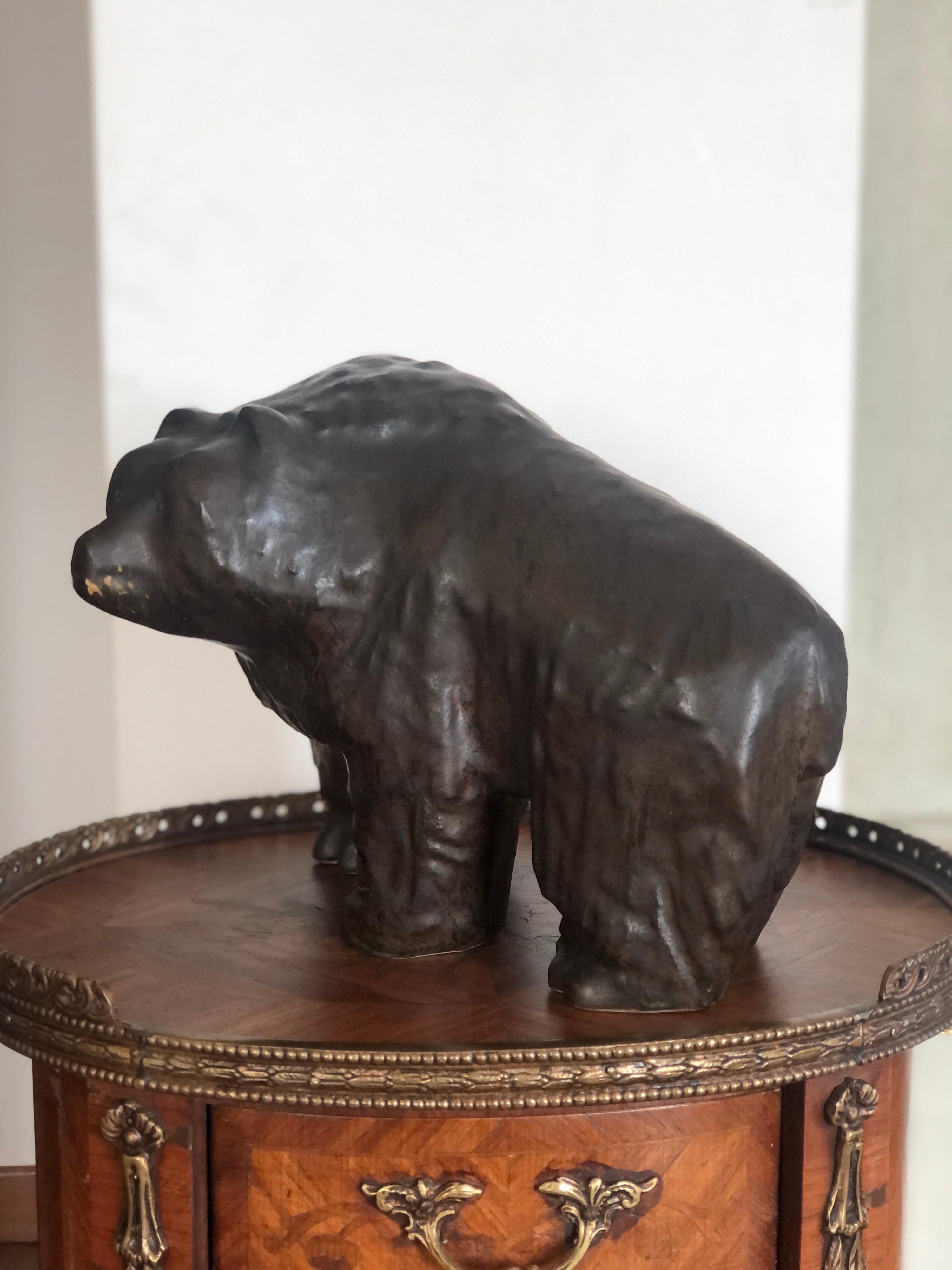 20th Century Glazed Ceramic Brown Bear Sculpture by Taisto Kaasinen for Arabia 5