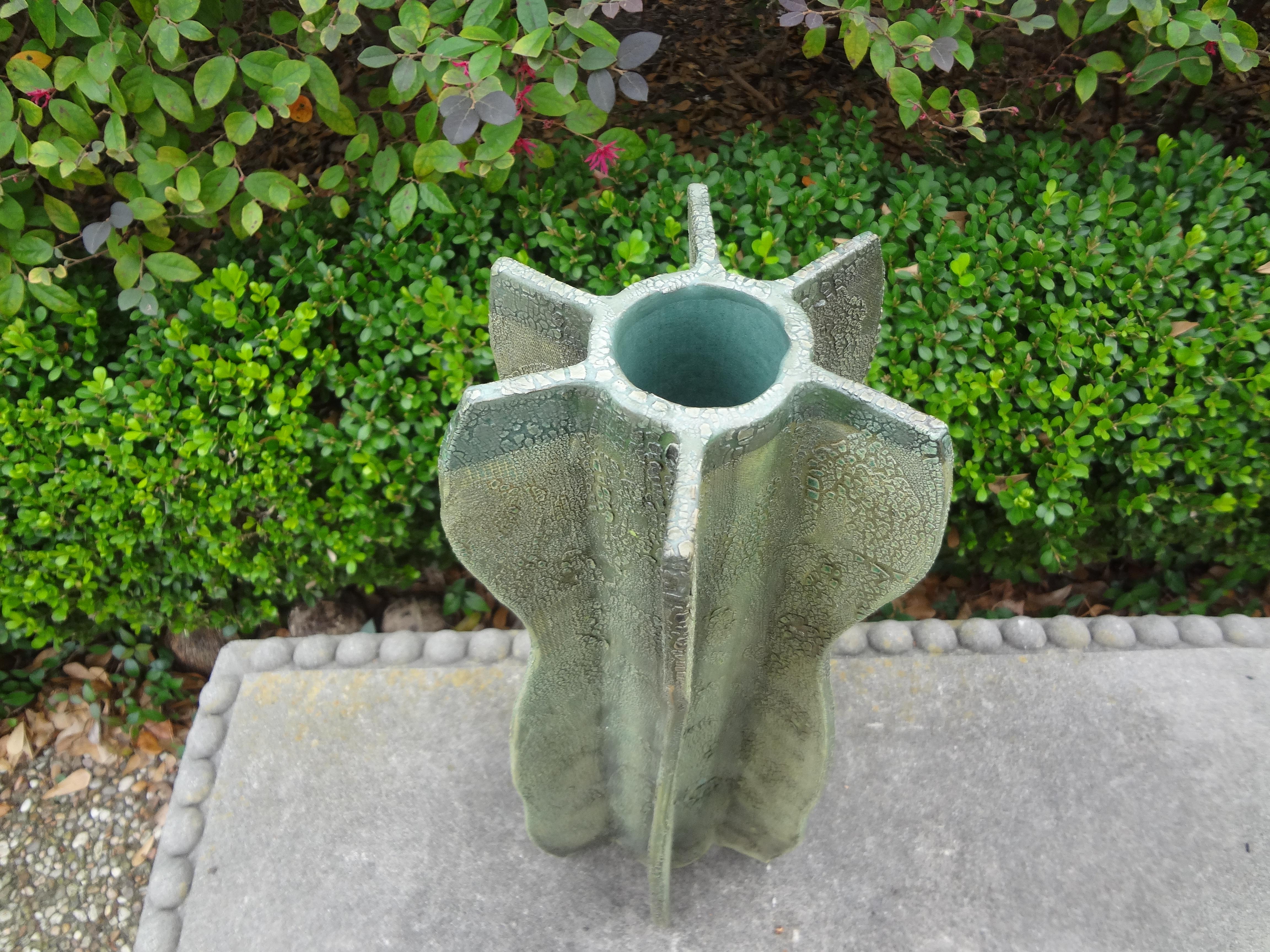 20th Century Glazed Ceramic Cactus Vase For Sale