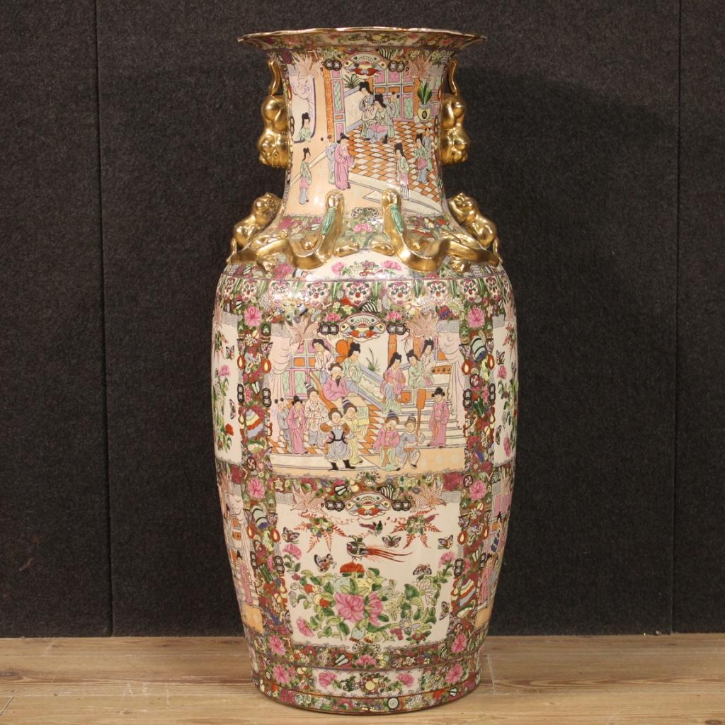 20th Century Glazed, Chiseled, Gilded, Hand-Painted Ceramic Chinese Vase, 1950 6