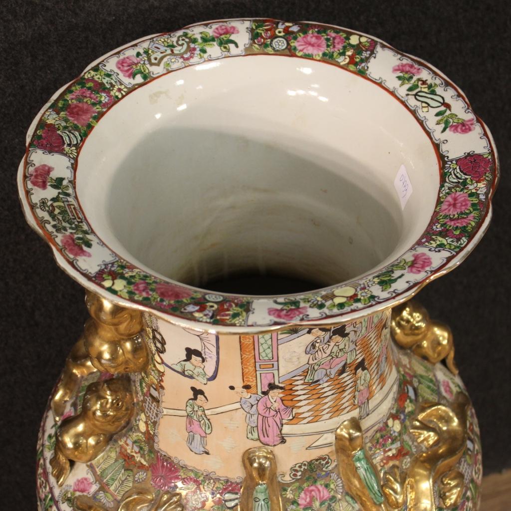 20th Century Glazed, Chiseled, Gilded, Hand-Painted Ceramic Chinese Vase, 1950 8