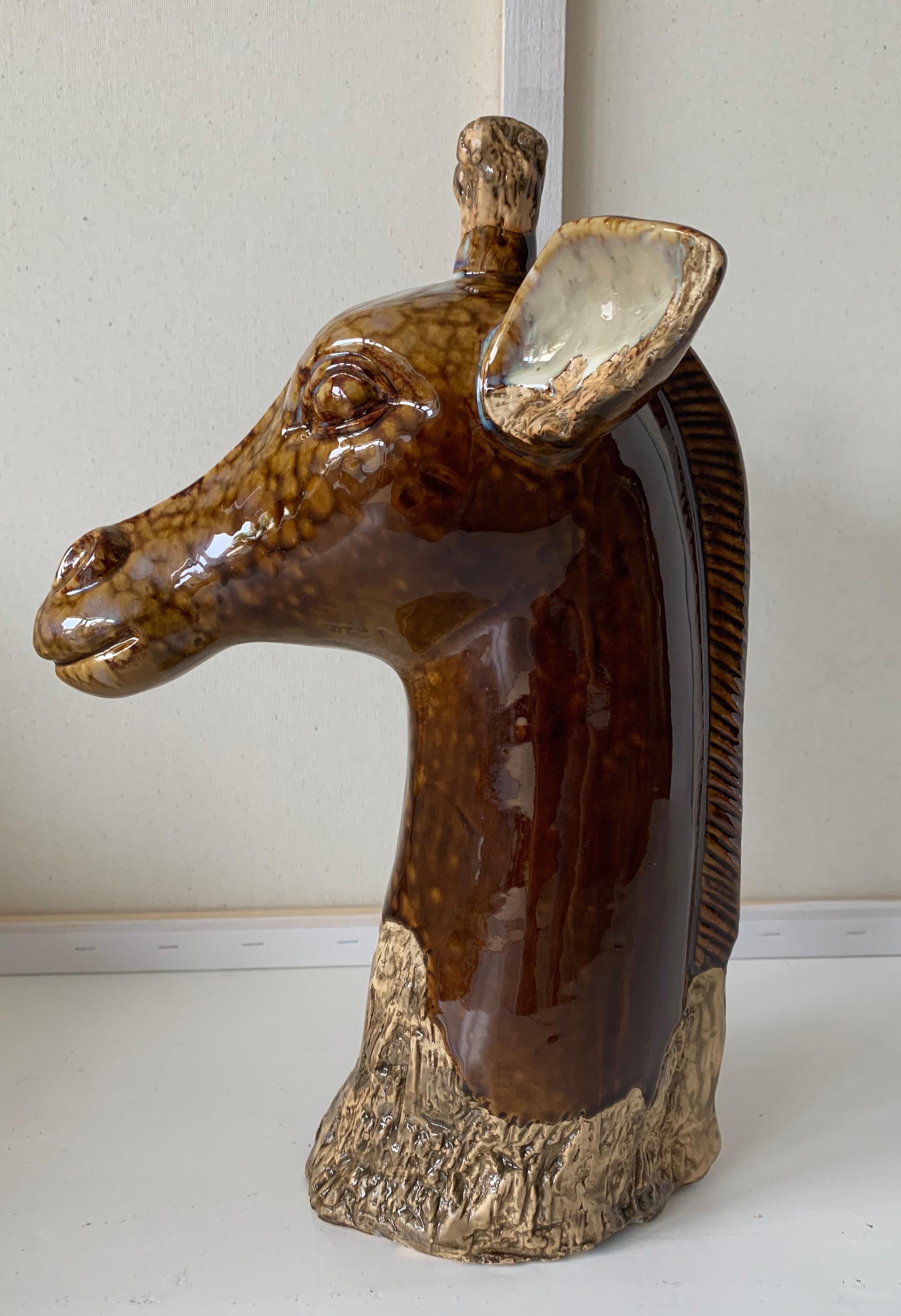 20th Century Glazed Earthenware Giraffe Sculpture Bright Colors & Mint Condition For Sale 4