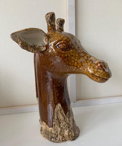 20th Century Glazed Earthenware Giraffe Sculpture Bright Colors & Mint Condition