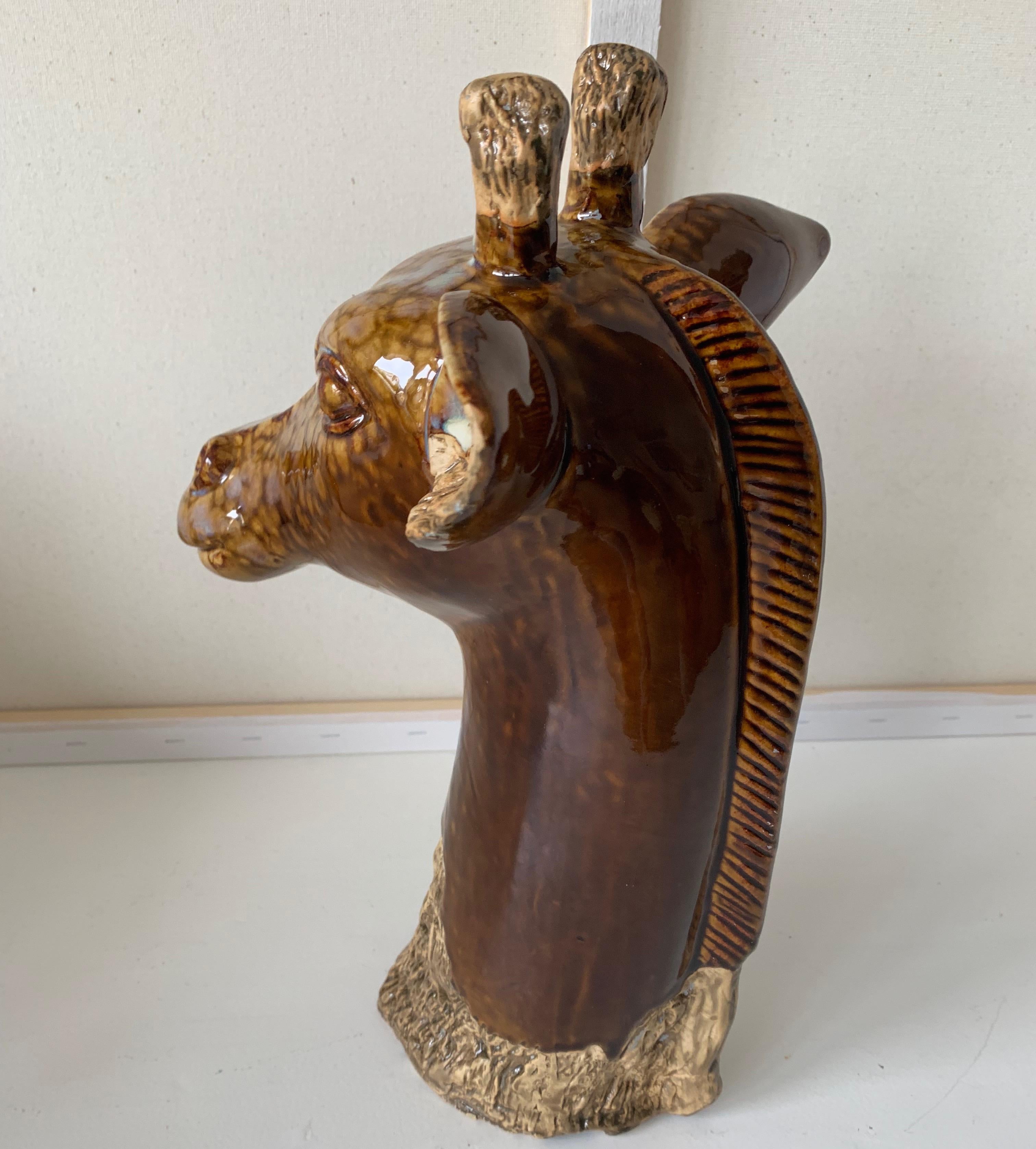 20th Century Glazed Earthenware Giraffe Sculpture Bright Colors & Mint Condition For Sale 1