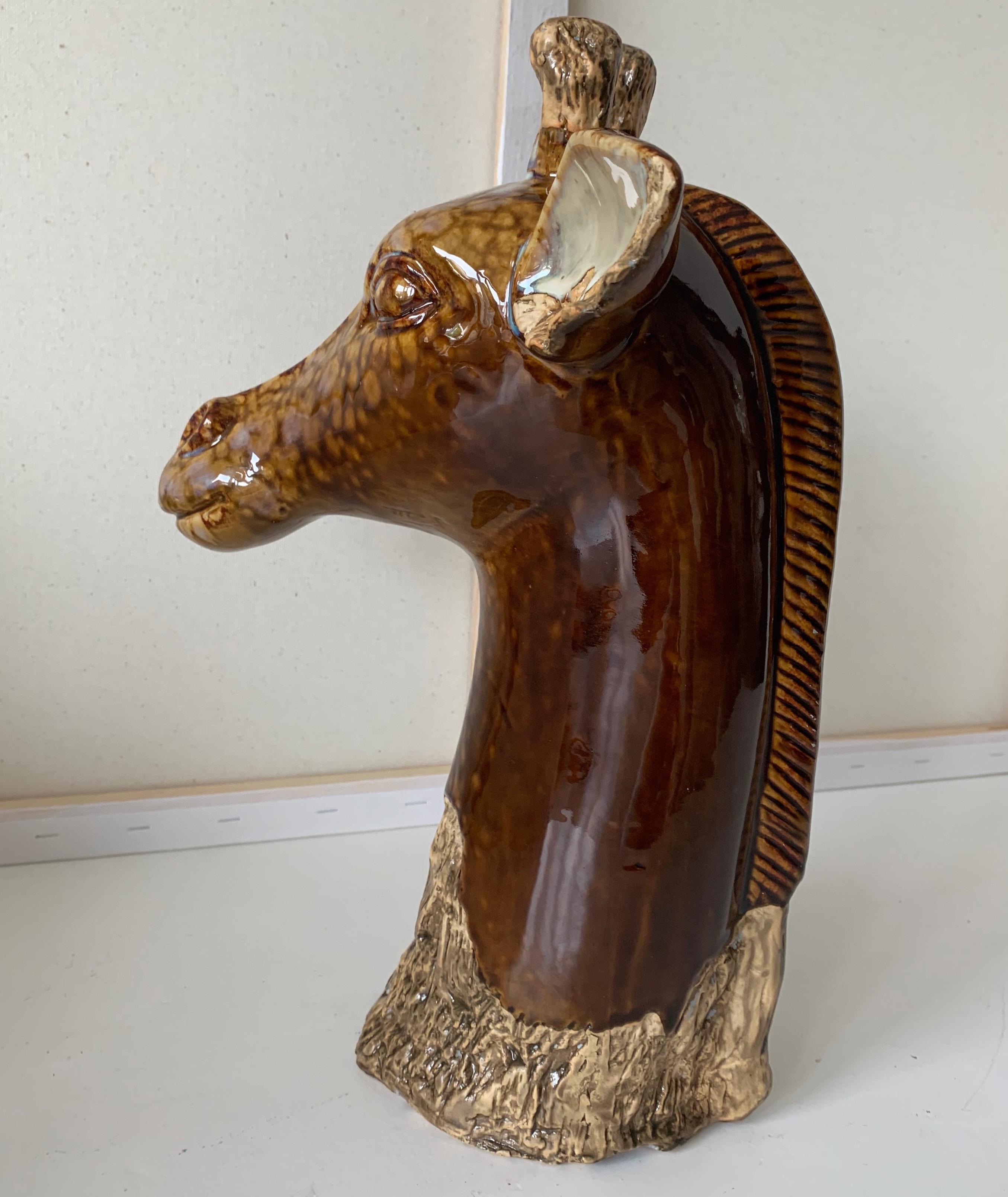20th Century Glazed Earthenware Giraffe Sculpture Bright Colors & Mint Condition For Sale 3