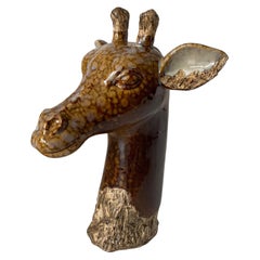 Used 20th Century Glazed Earthenware Giraffe Sculpture Bright Colors & Mint Condition