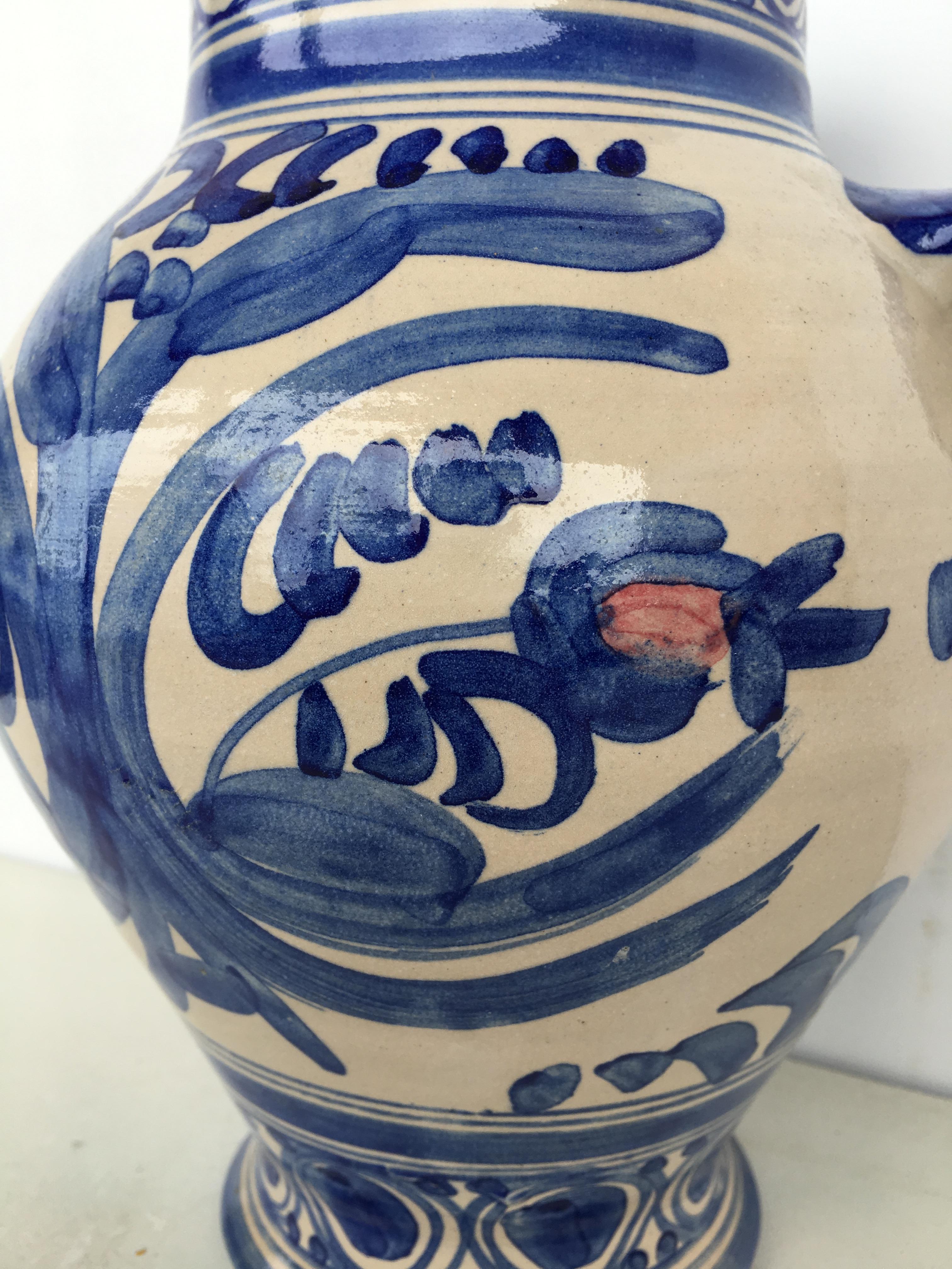20th Century Glazed Earthenware Spanish Blue and White Painted Urn, Vase 4