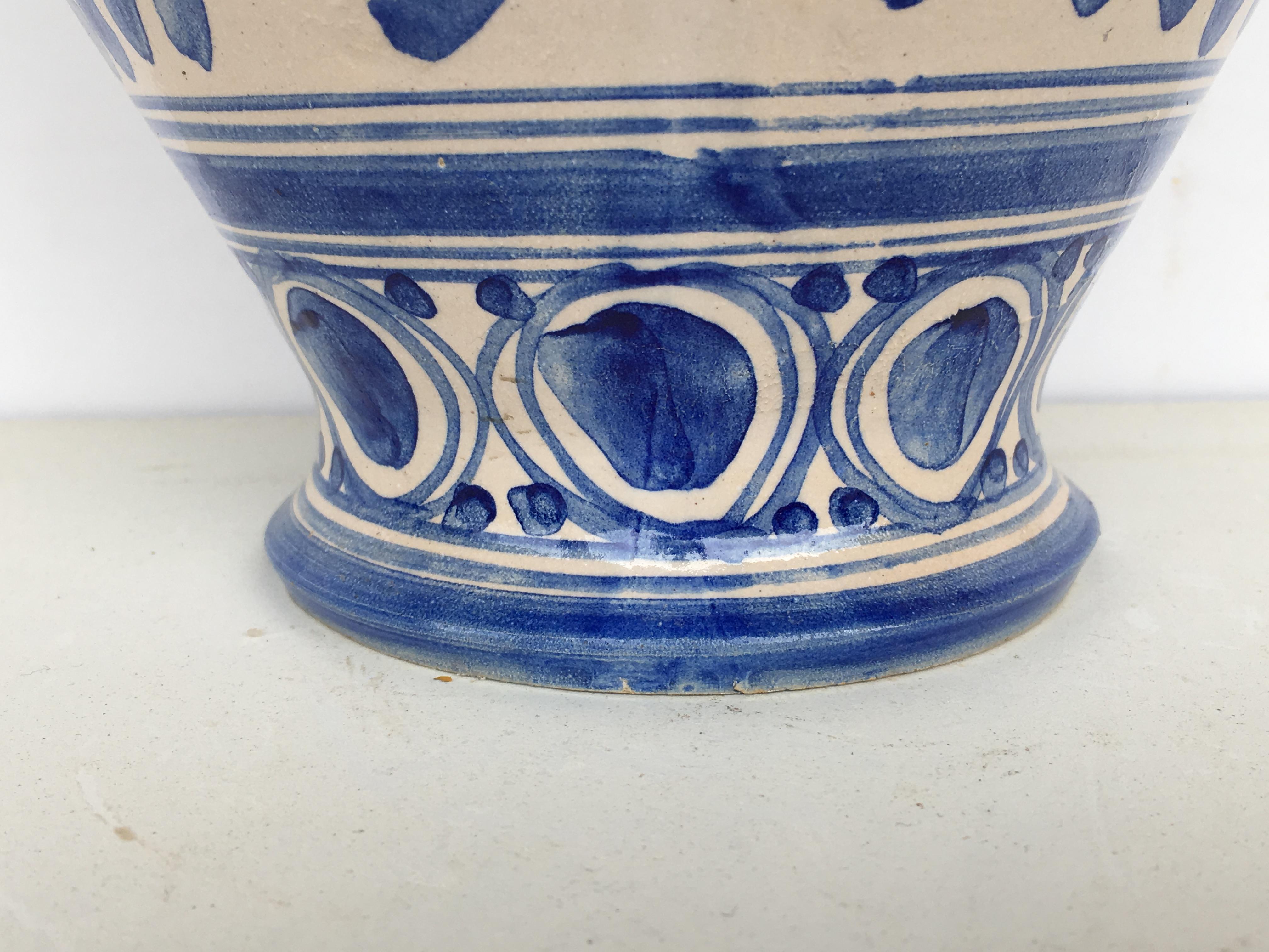 20th Century Glazed Earthenware Spanish Blue and White Painted Urn, Vase 5