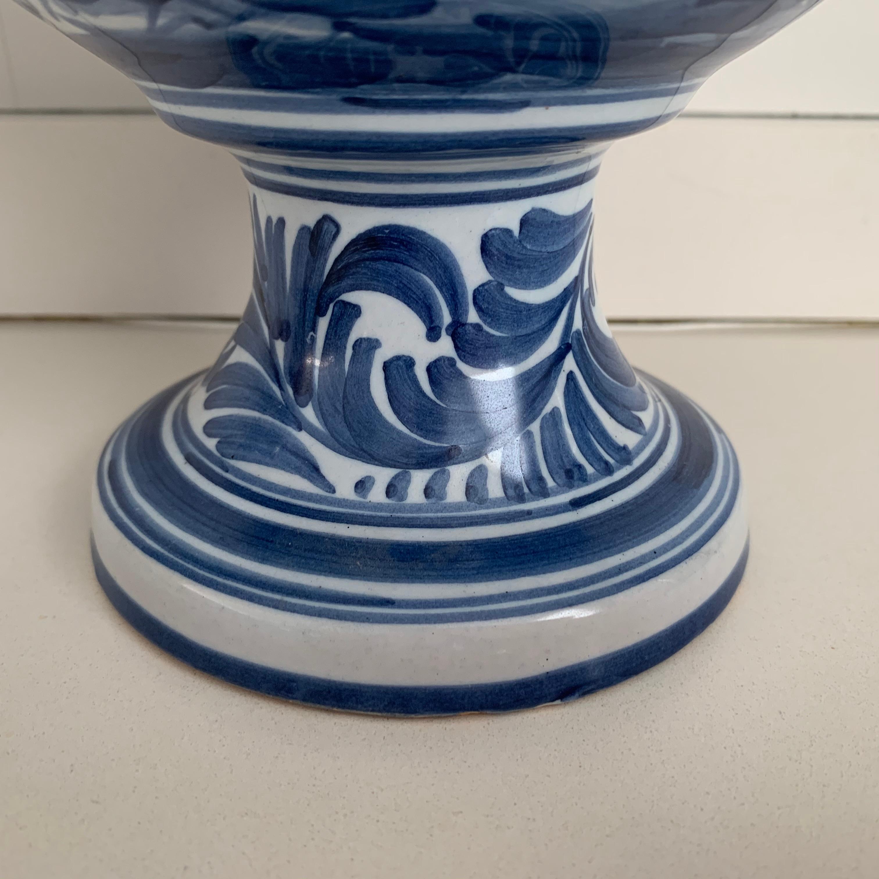 20th Century Glazed Earthenware Spanish Blue and White Painted Urn, Vase 5