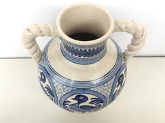 20th Century Glazed Earthenware Spanish Blue and White Painted Urn, Vase