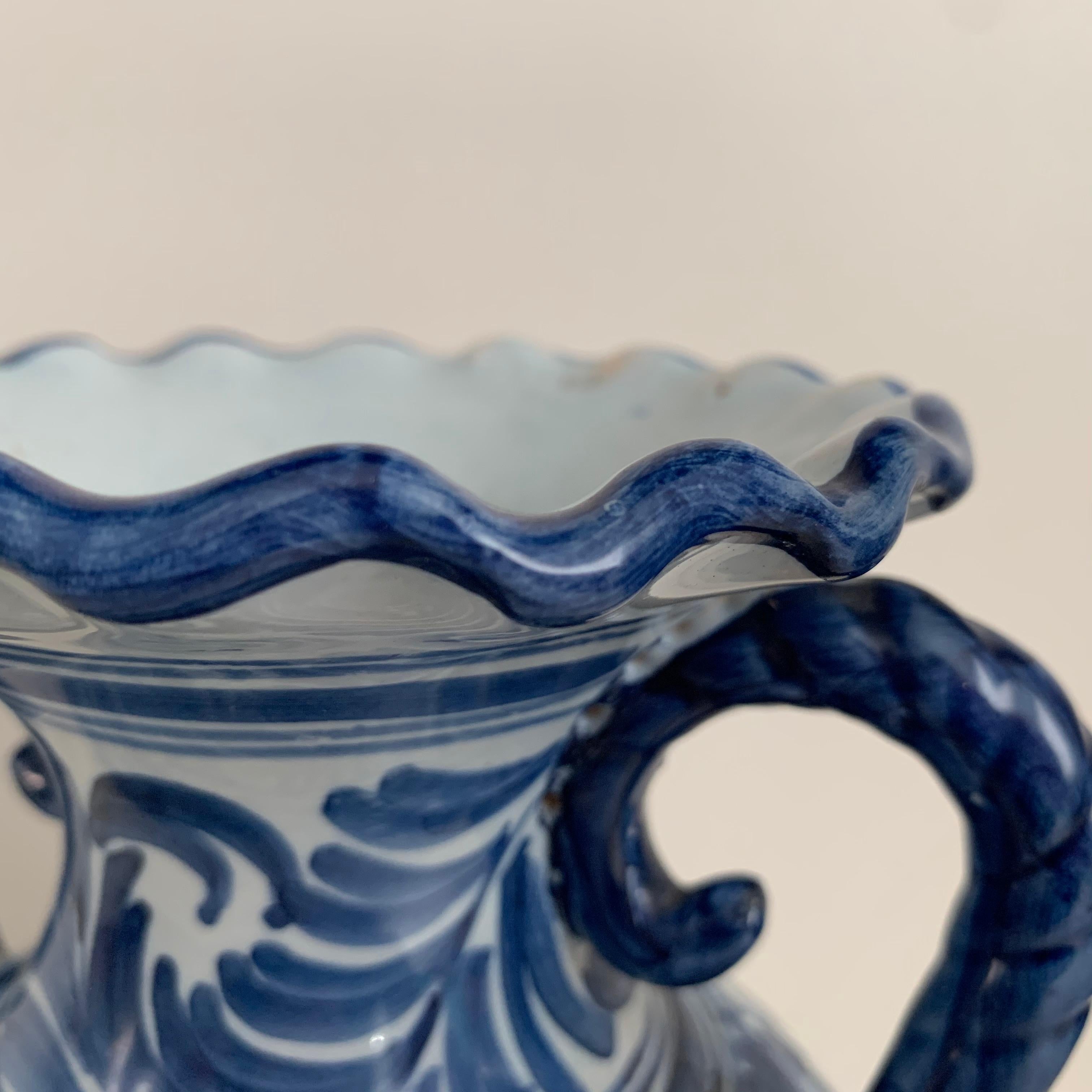 Ceramic 20th Century Glazed Earthenware Spanish Blue and White Painted Urn, Vase