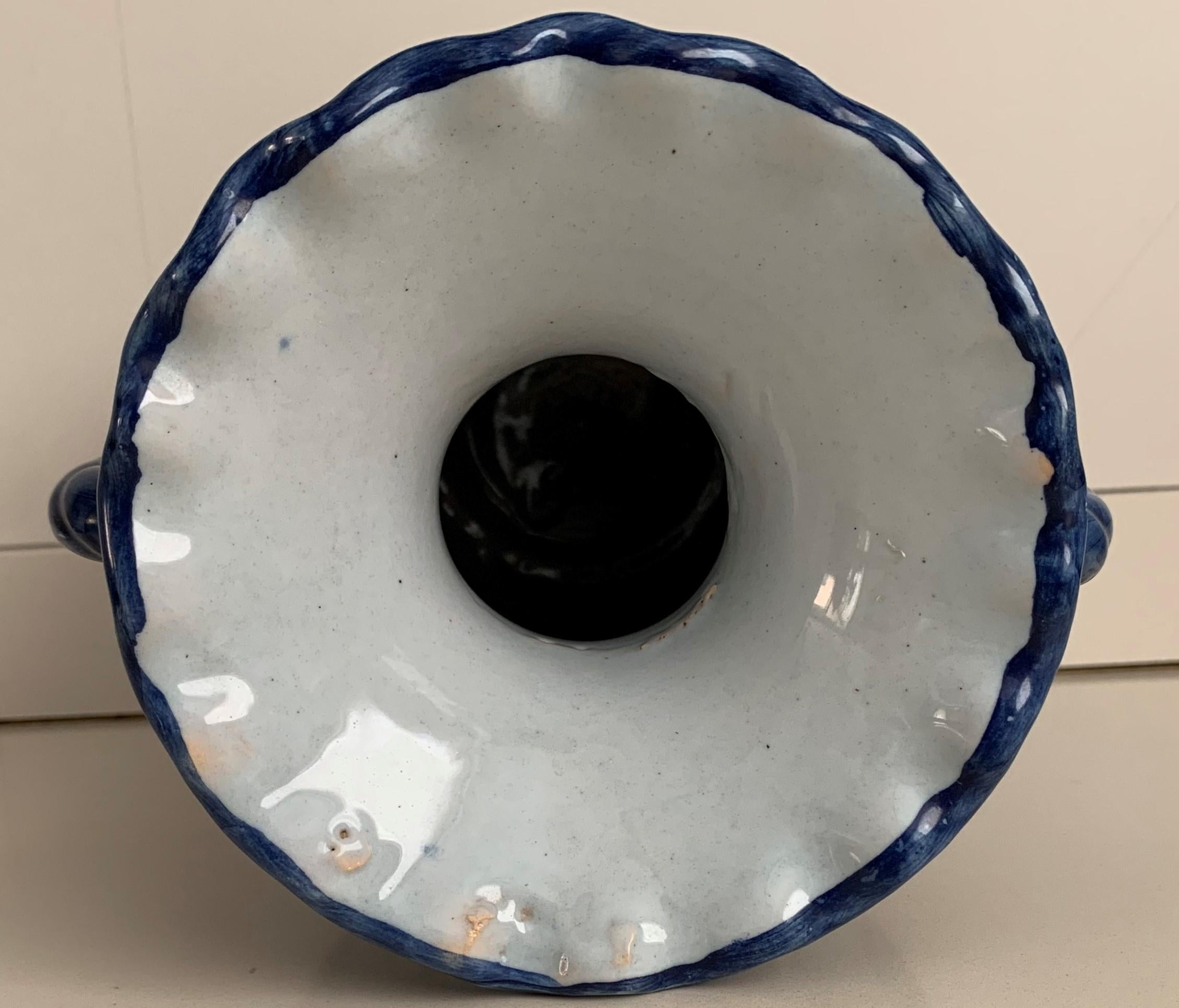 20th Century Glazed Earthenware Spanish Blue and White Painted Urn, Vase 2
