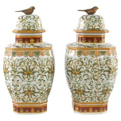 20th Century Glazed Porcelain Pair Urns