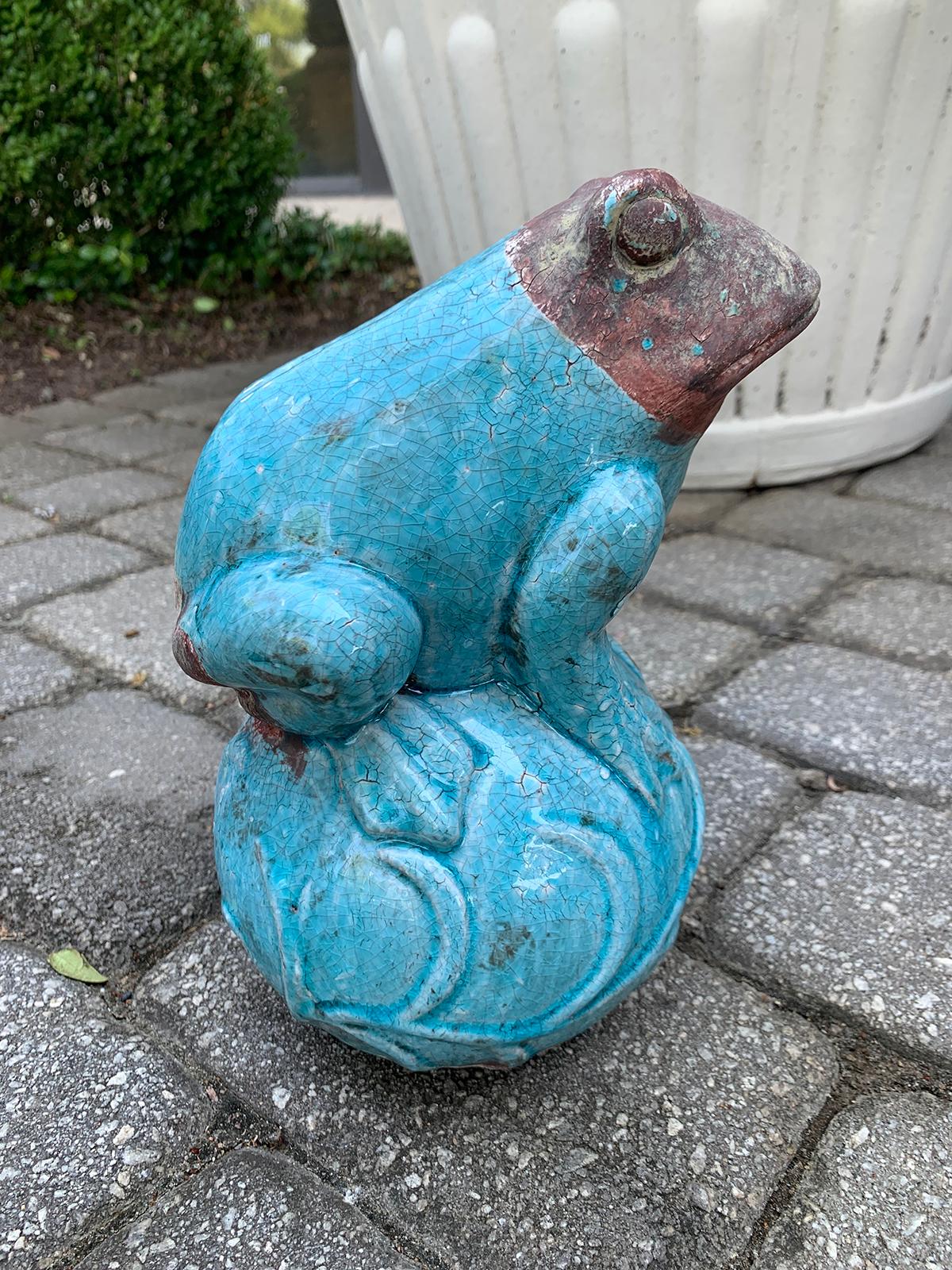 20th century glazed pottery perched frog
Whimsical.