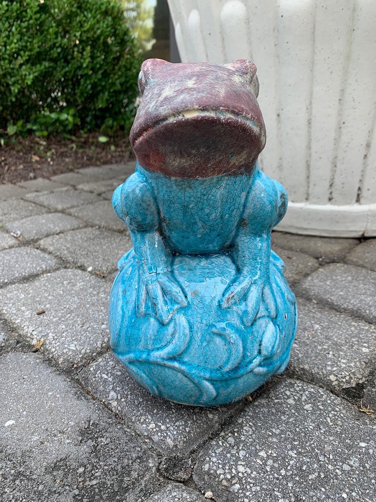 20th Century Glazed Pottery Perched Frog 1