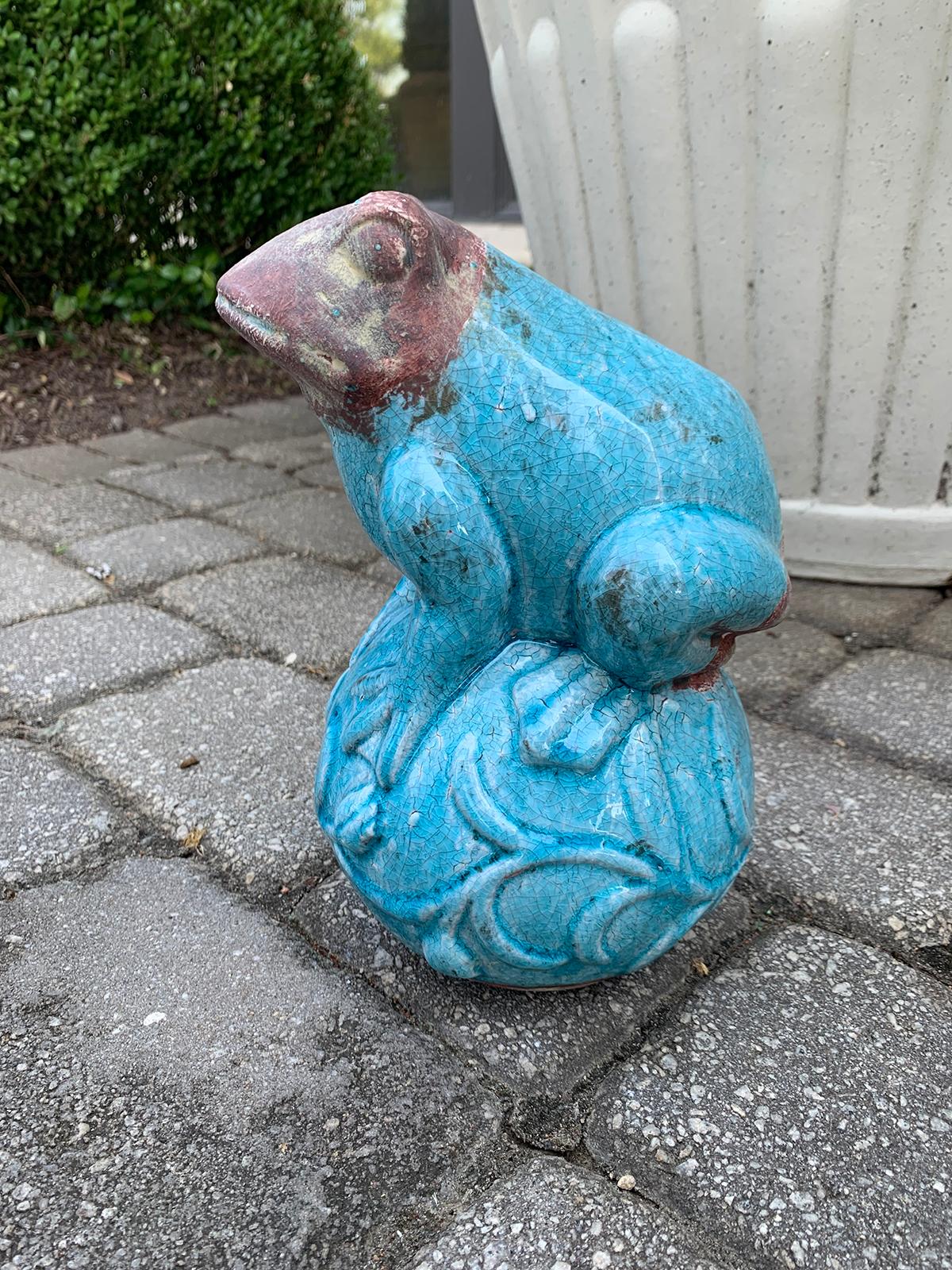 20th Century Glazed Pottery Perched Frog 2