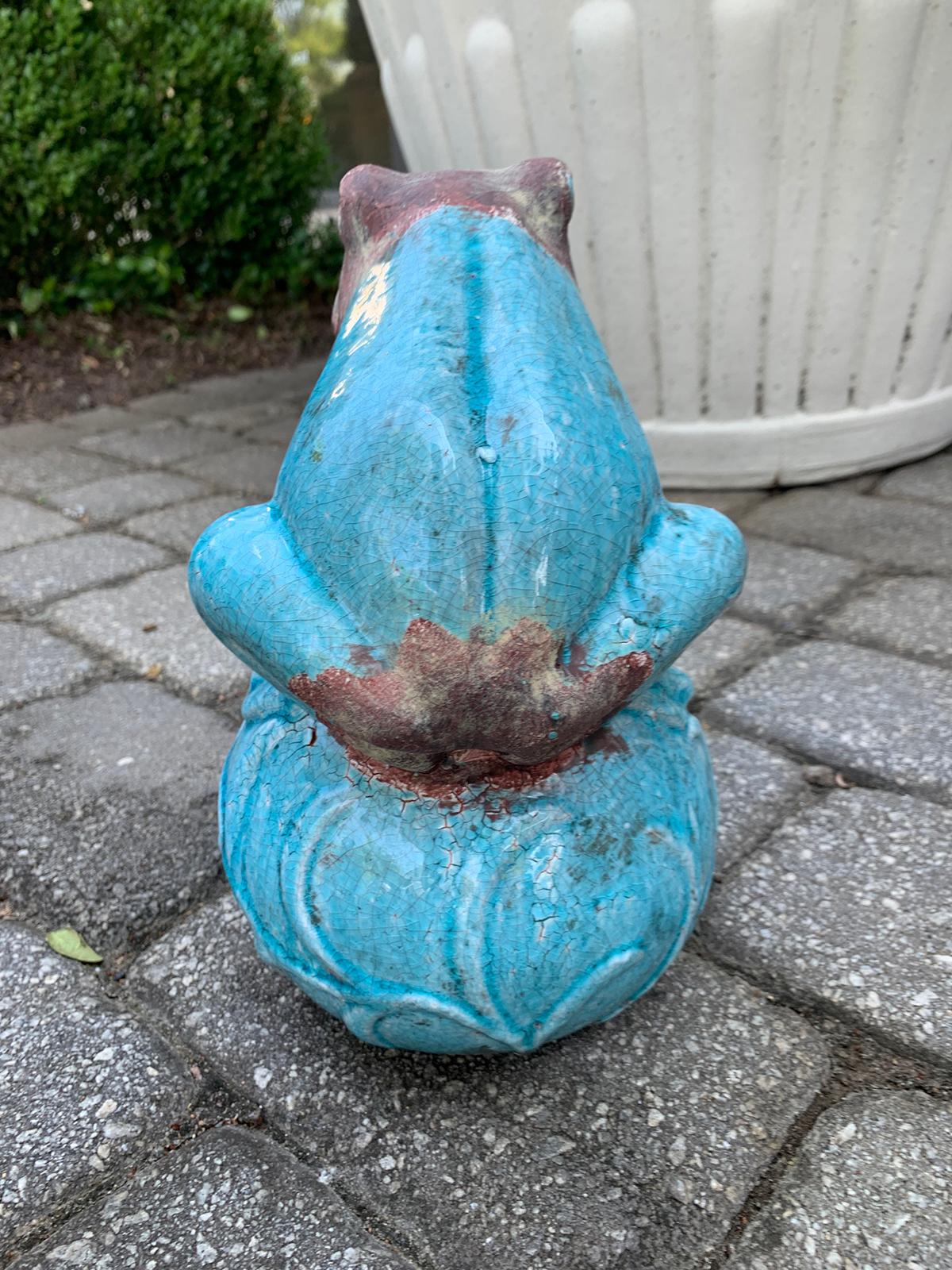 20th Century Glazed Pottery Perched Frog 3