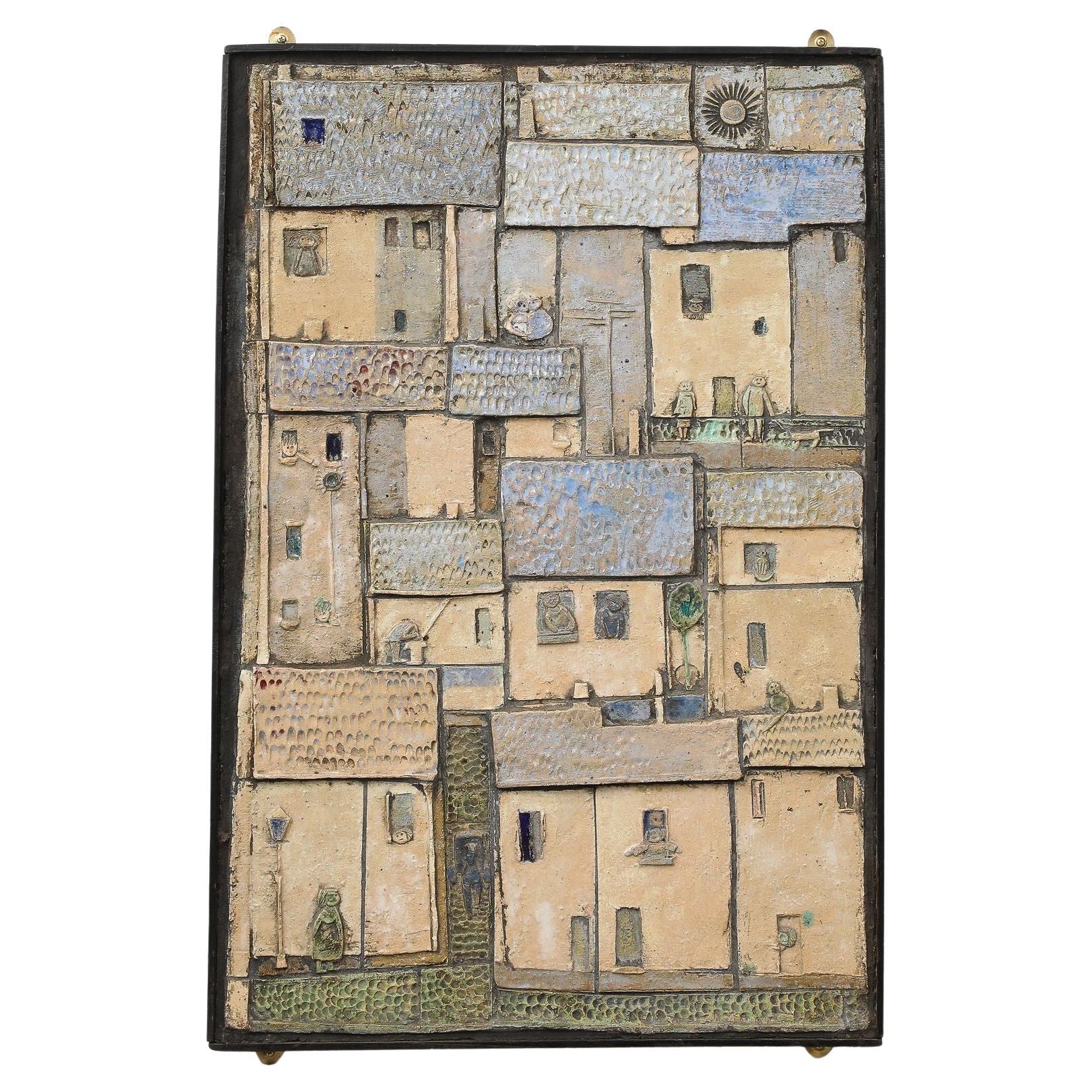 Plakette aus glasierter Studio Pottery des 20. Jahrhunderts (Frankreich, um 1960) im Angebot