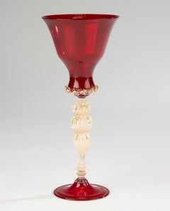 20th Century Goblet - Attr. to Barovier - Murano Glass - Ruby & Aventurine