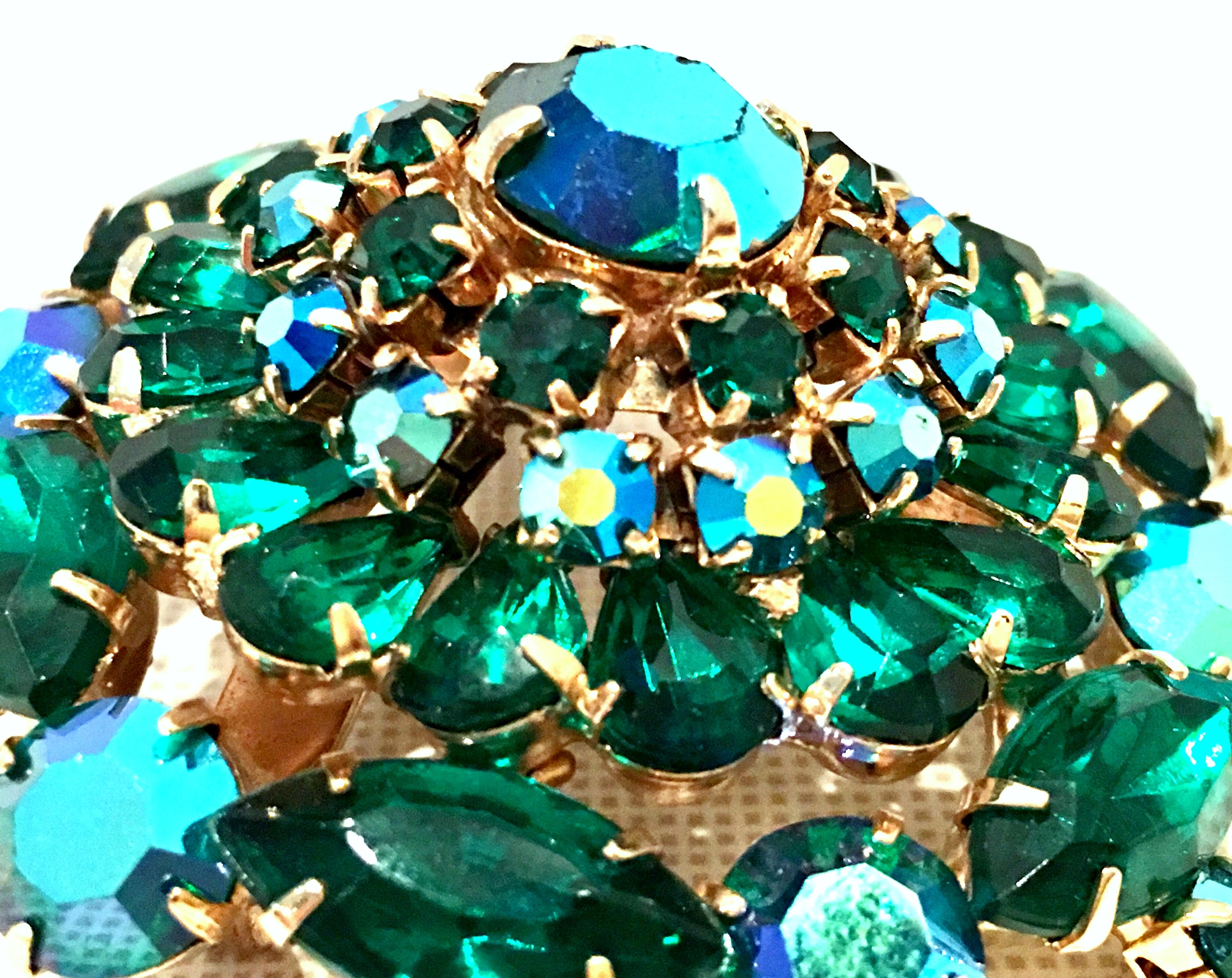20th Century Gold & Austrian Crystal Abstract Dimensional Dome Brooch For Sale 2