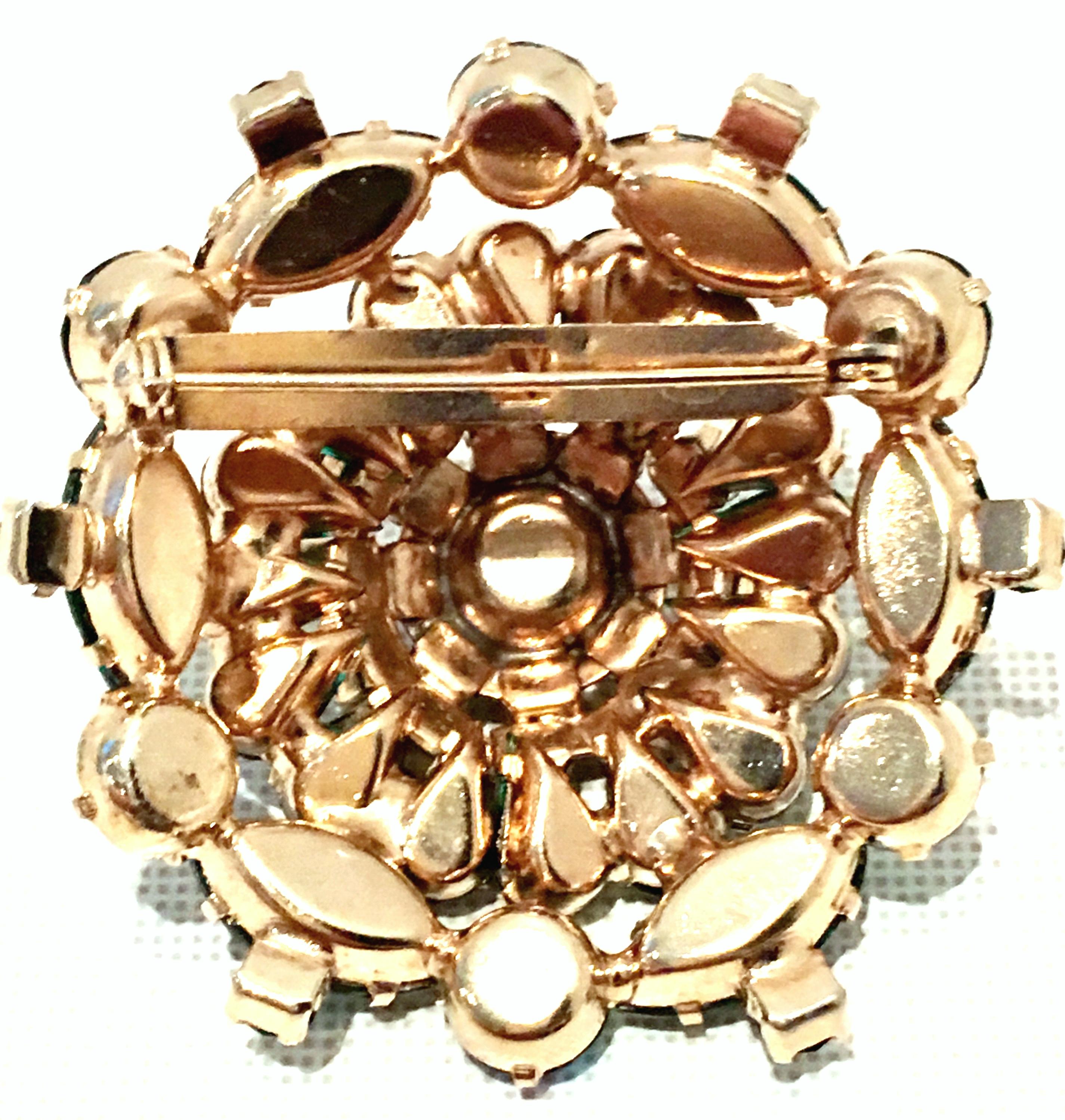 20th Century Gold & Austrian Crystal Abstract Dimensional Dome Brooch For Sale 3