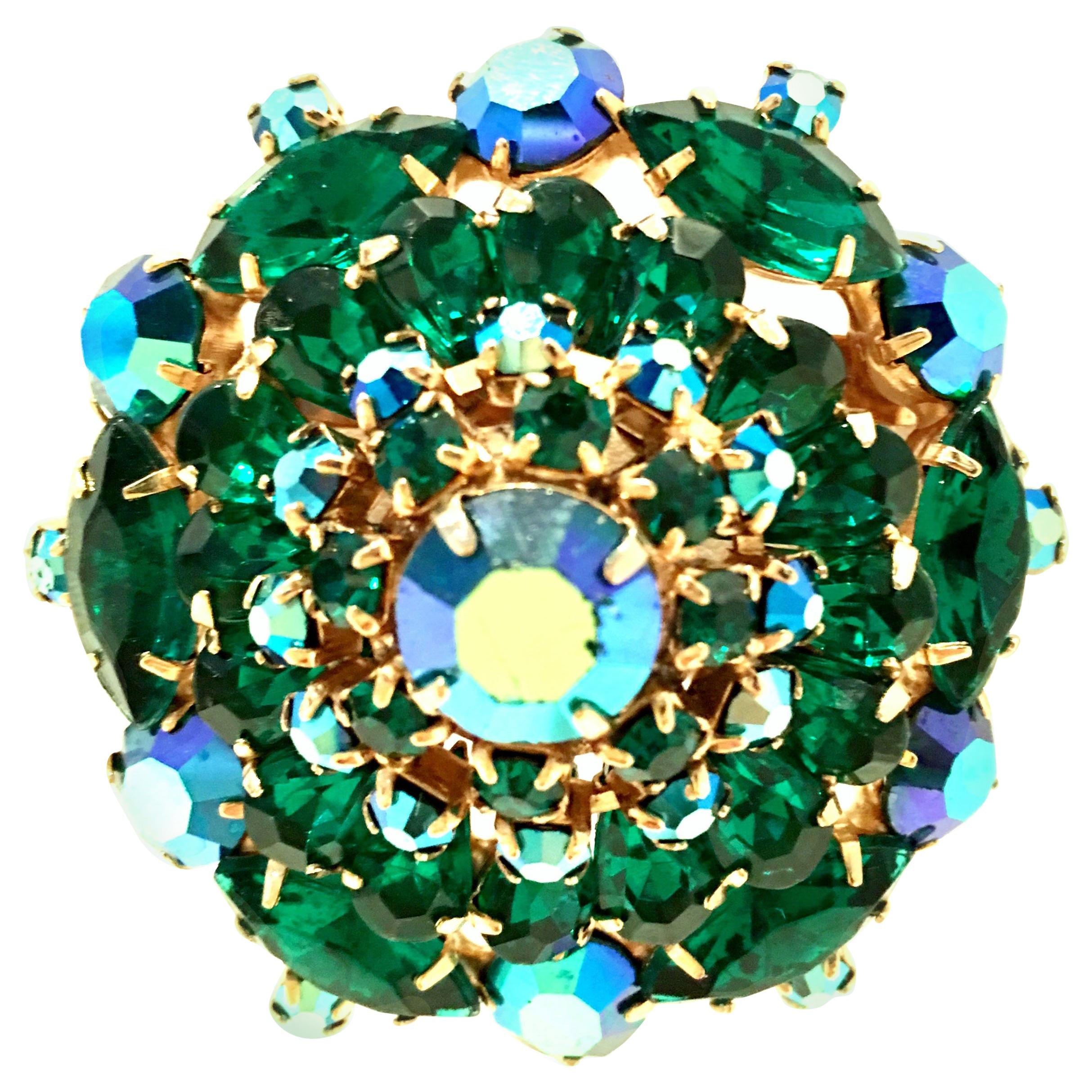 20th Century Gold & Austrian Crystal Abstract Dimensional Dome Brooch For Sale