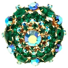 20th Century Gold & Austrian Crystal Abstract Dimensional Dome Brooch