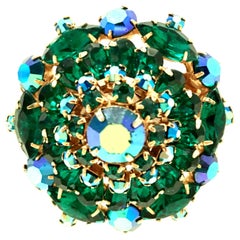 20th Century Gold & Austrian Crystal Abstract Dimensional Dome Brooch