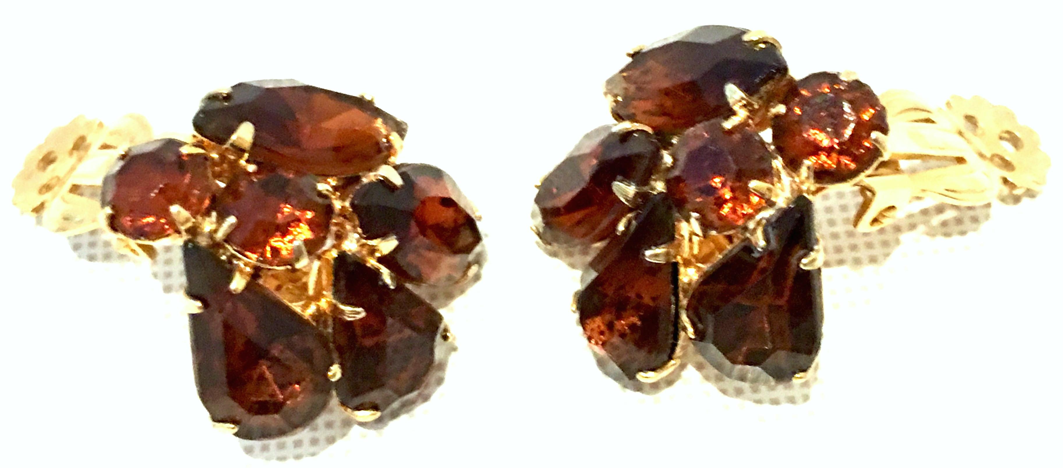 Women's or Men's 20th Century Gold & Austrian Crystal Abstract Floral Earrings