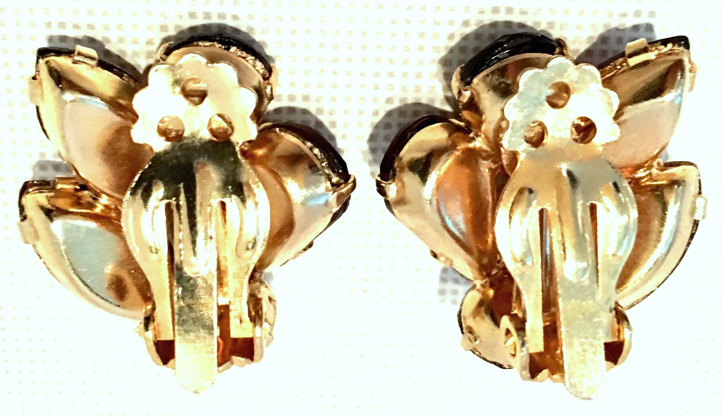 20th Century Gold & Austrian Crystal Abstract Floral Earrings 4