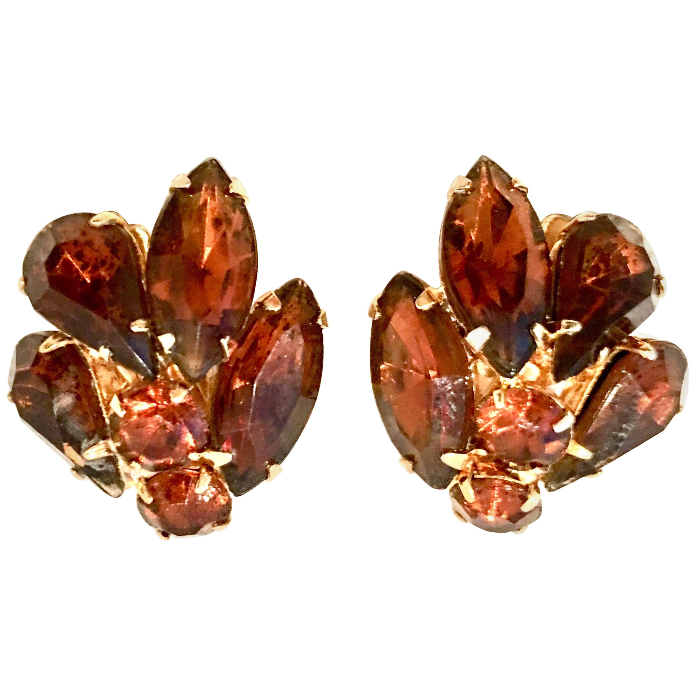 20th Century Gold & Austrian Crystal Abstract Floral Earrings