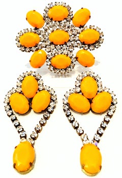 20th Century Gold & Austrian Crystal Bohemian Brooch & Pair Of Earrings