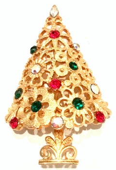 20th Century Gold & Austrian Crystal Christmas Tree Brooch By, Mylu