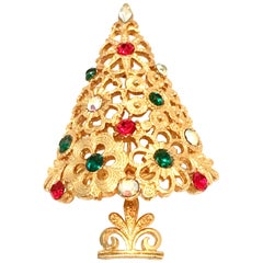 Vintage 20th Century Gold & Austrian Crystal Christmas Tree Brooch By, Mylu