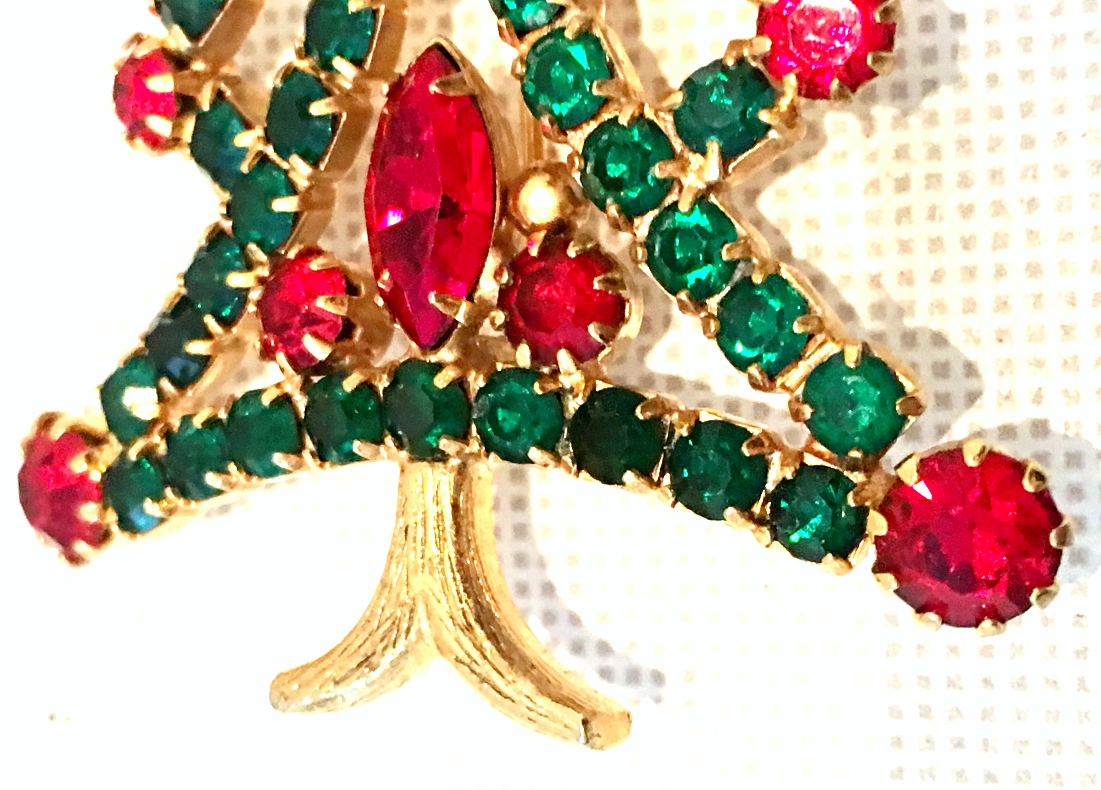 20th Century Gold & Austrian Crystal Christmas Tree Brooch For Sale 2