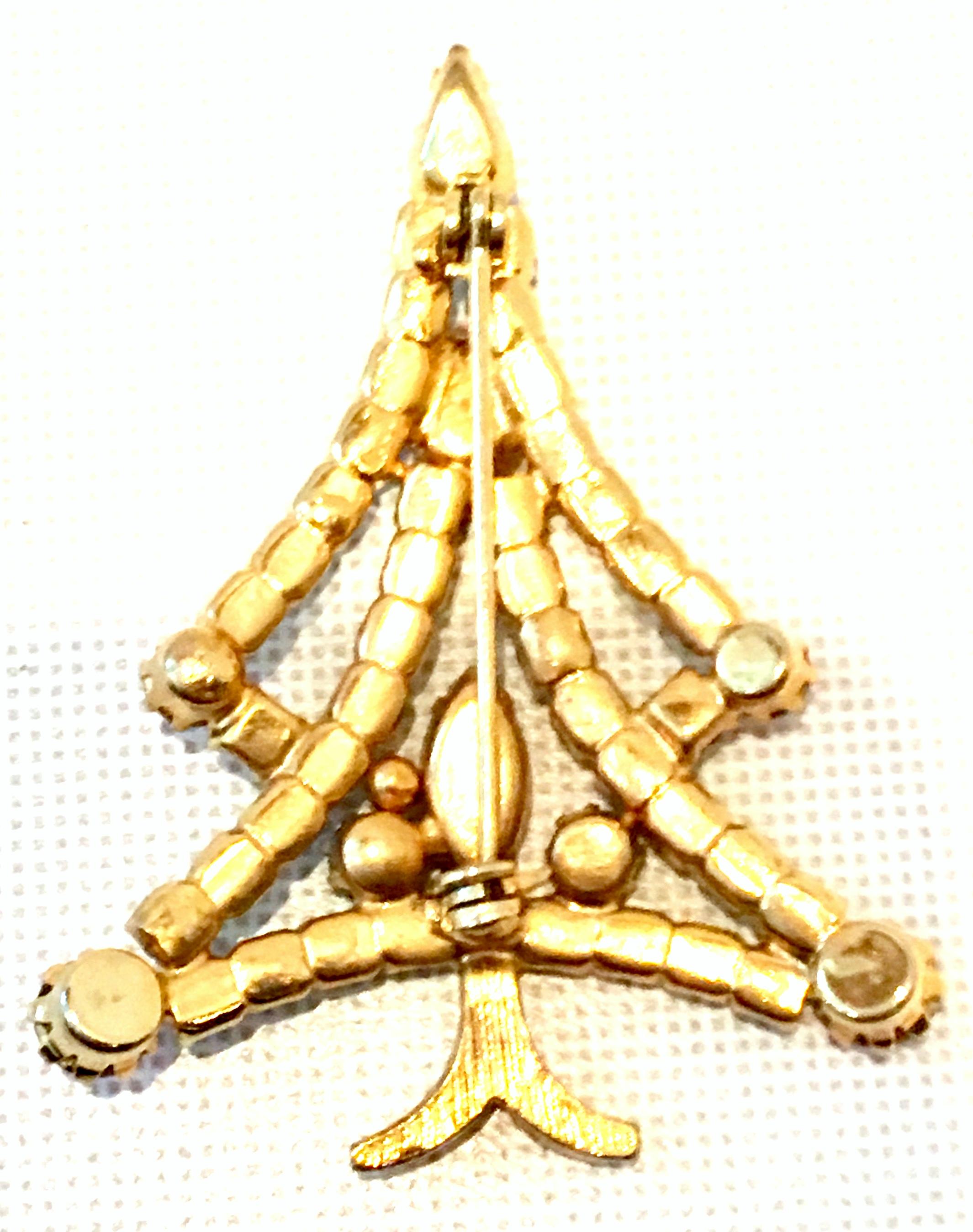 20th Century Gold & Austrian Crystal Christmas Tree Brooch 1
