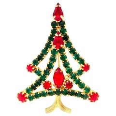 Vintage 20th Century Gold & Austrian Crystal Christmas Tree Brooch