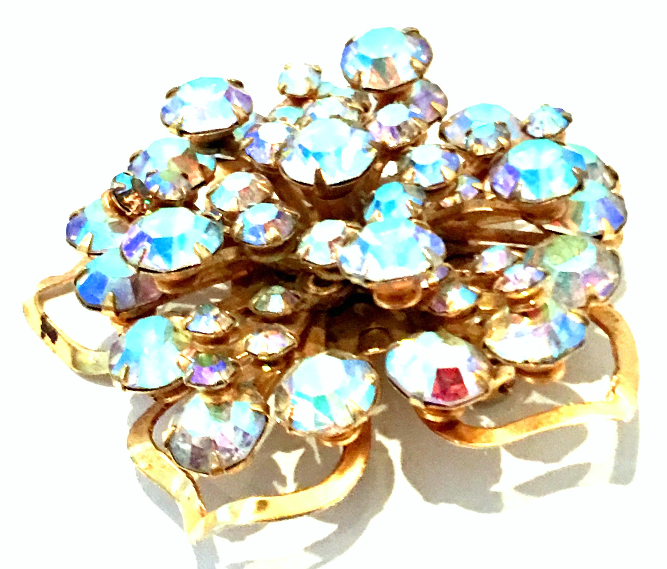 20th Century Gold & Austrian Crystal Dimensional Abstract Floral Brooch For Sale 1