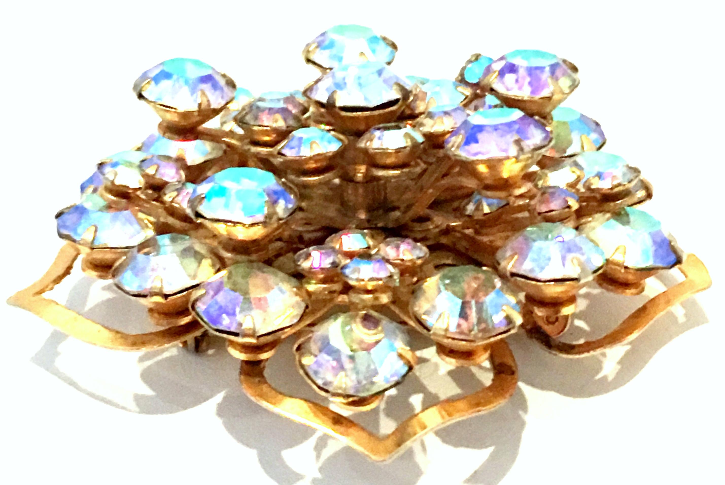 20th Century Gold & Austrian Crystal Dimensional Abstract Floral Brooch For Sale 2