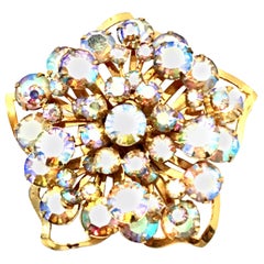 20th Century Gold & Austrian Crystal Dimensional Abstract Floral Brooch