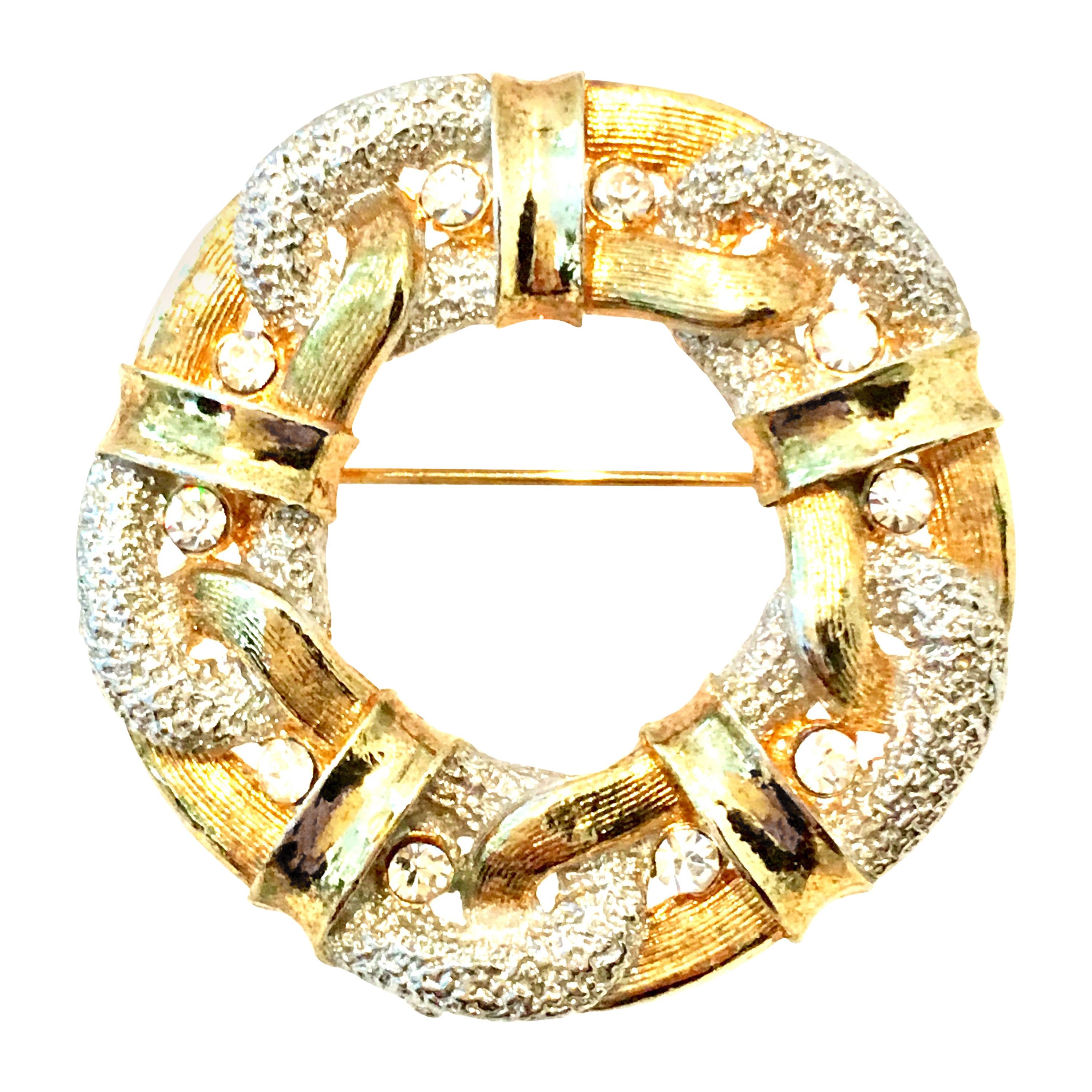 20th Century Gold & Austrian Crystal Dimensional Brooch For Sale