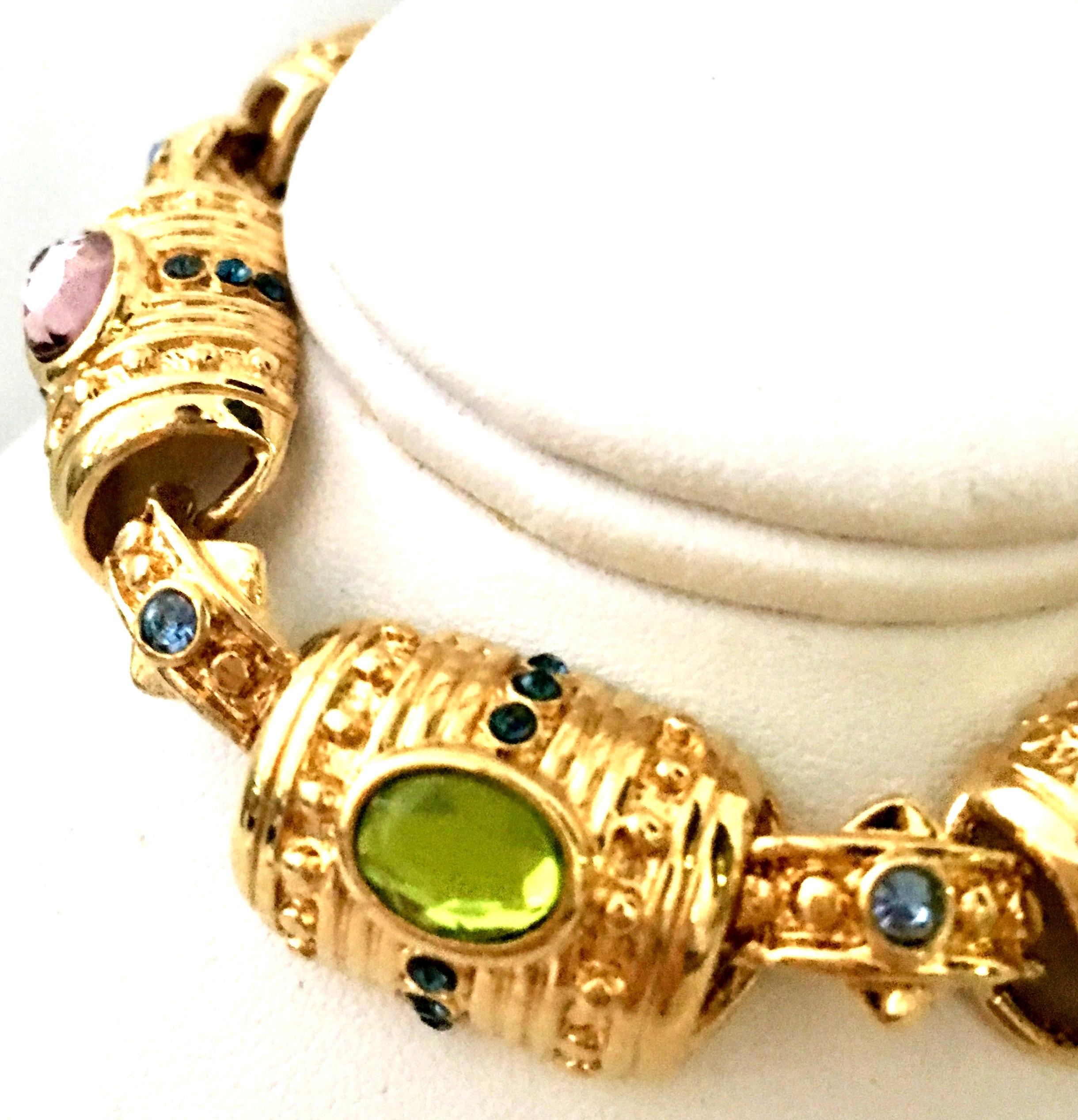 Women's or Men's 20th Century Gold & Austrian Crystal Link Bracelet 