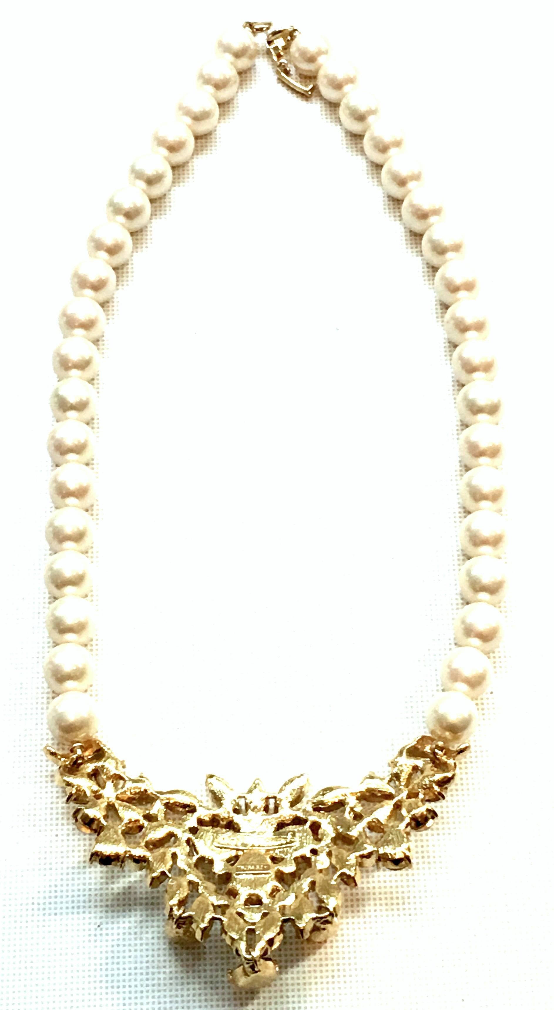 20th Century Gold Austrian Crystal & Pearl Necklace By Matsumoto For Trifari 6