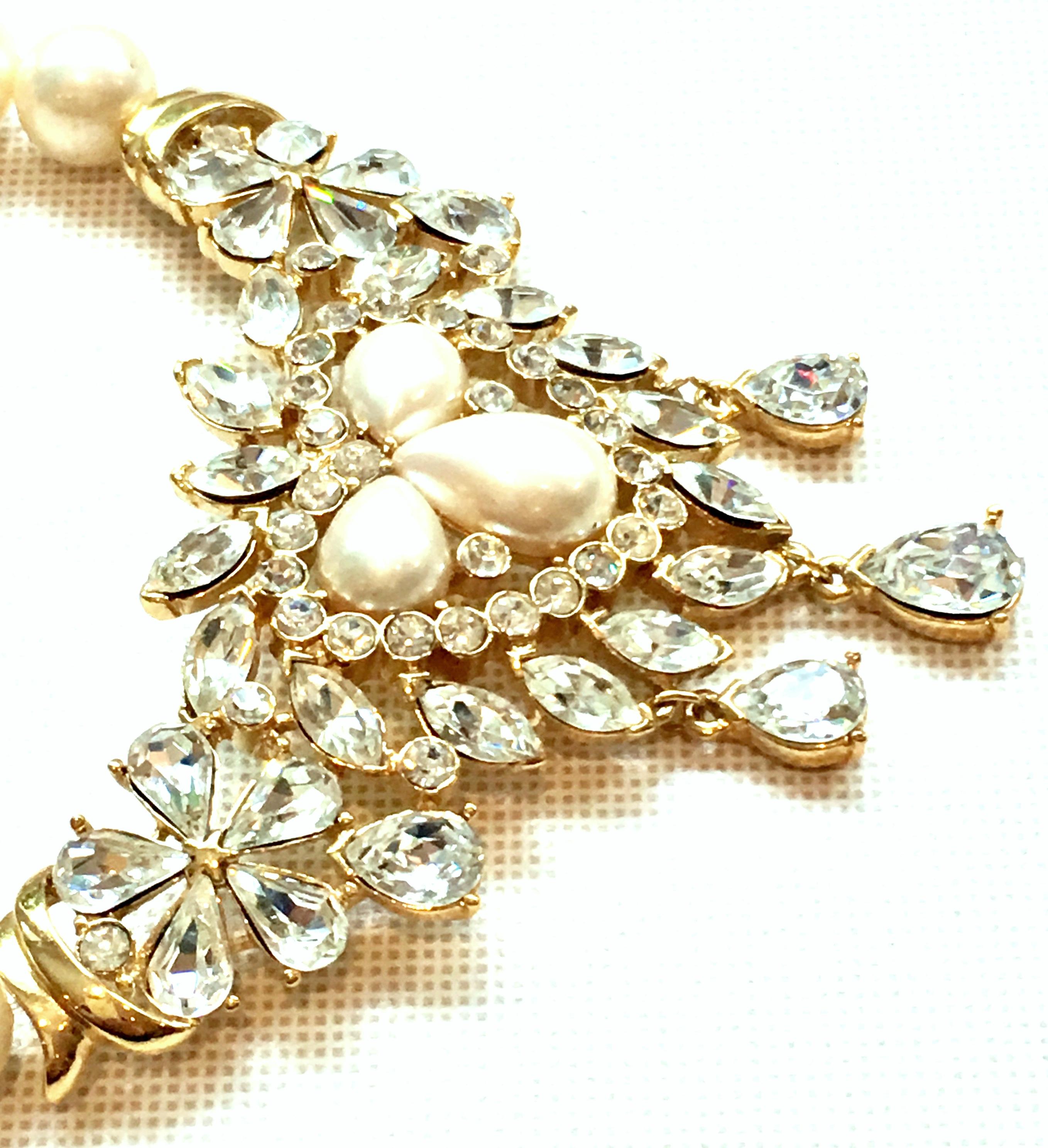 20th Century Gold Austrian Crystal & Pearl Necklace By Matsumoto For Trifari In Good Condition In West Palm Beach, FL