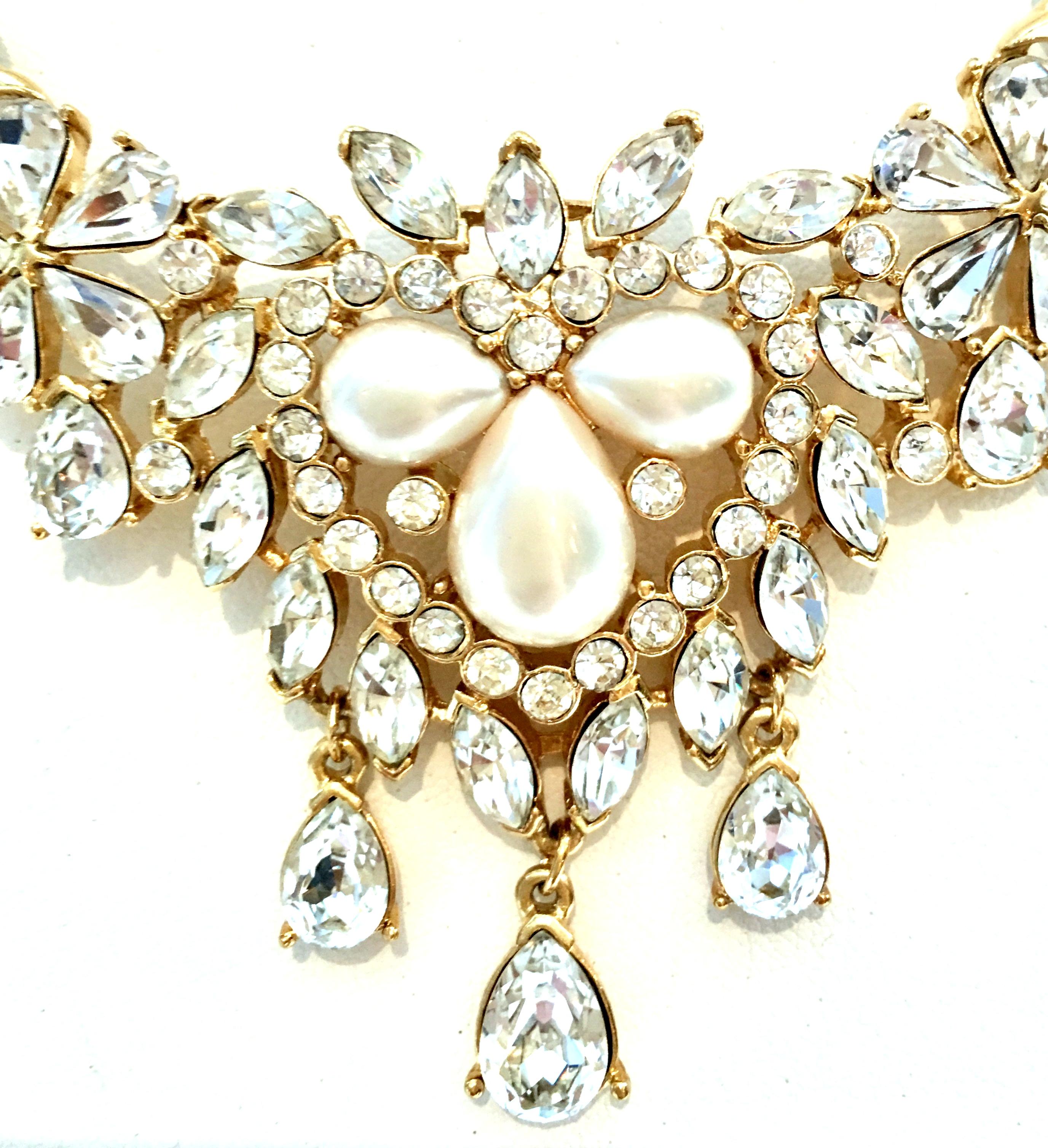 20th Century Gold Austrian Crystal & Pearl Necklace By Matsumoto For Trifari 1