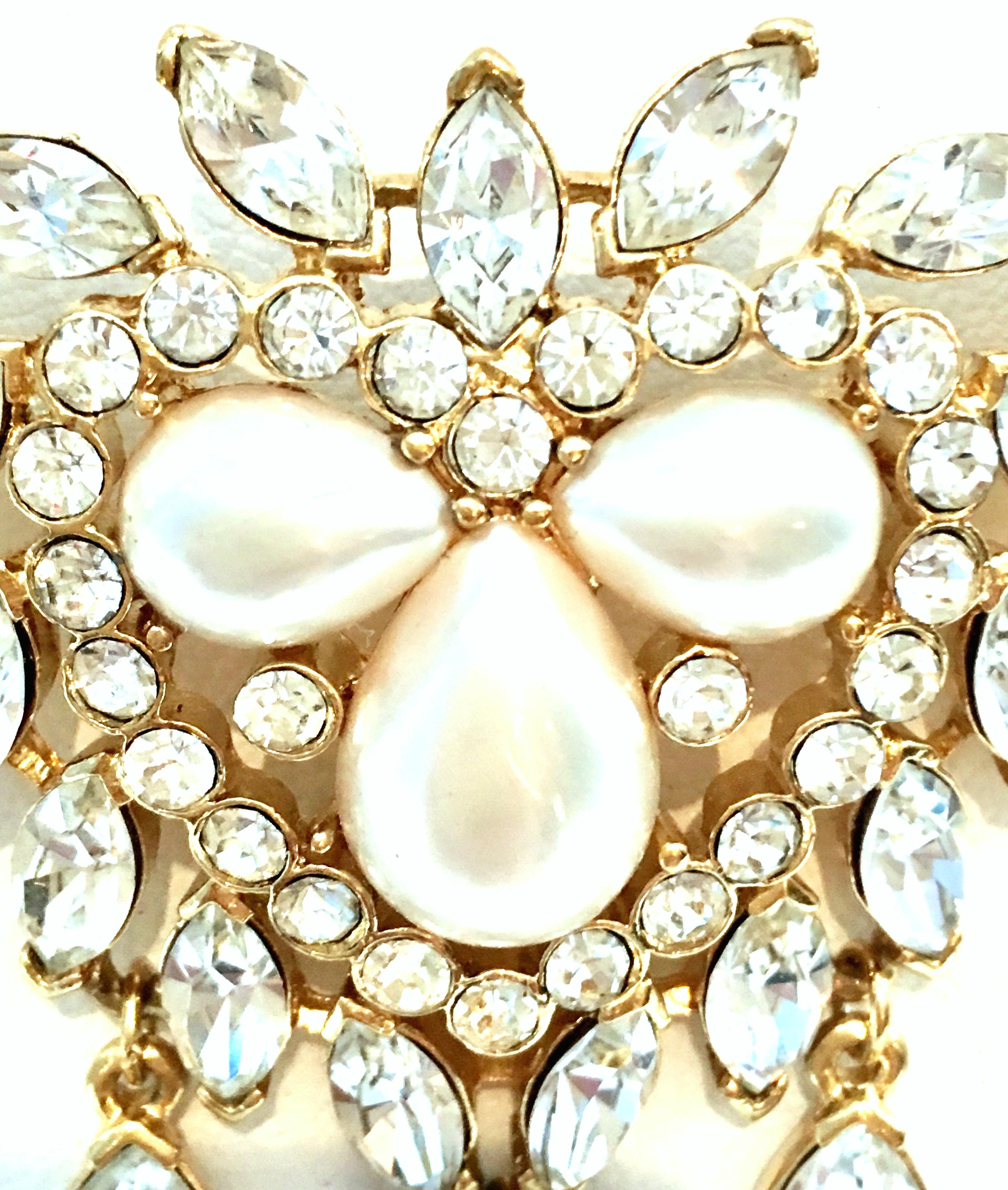 20th Century Gold Austrian Crystal & Pearl Necklace By Matsumoto For Trifari 2